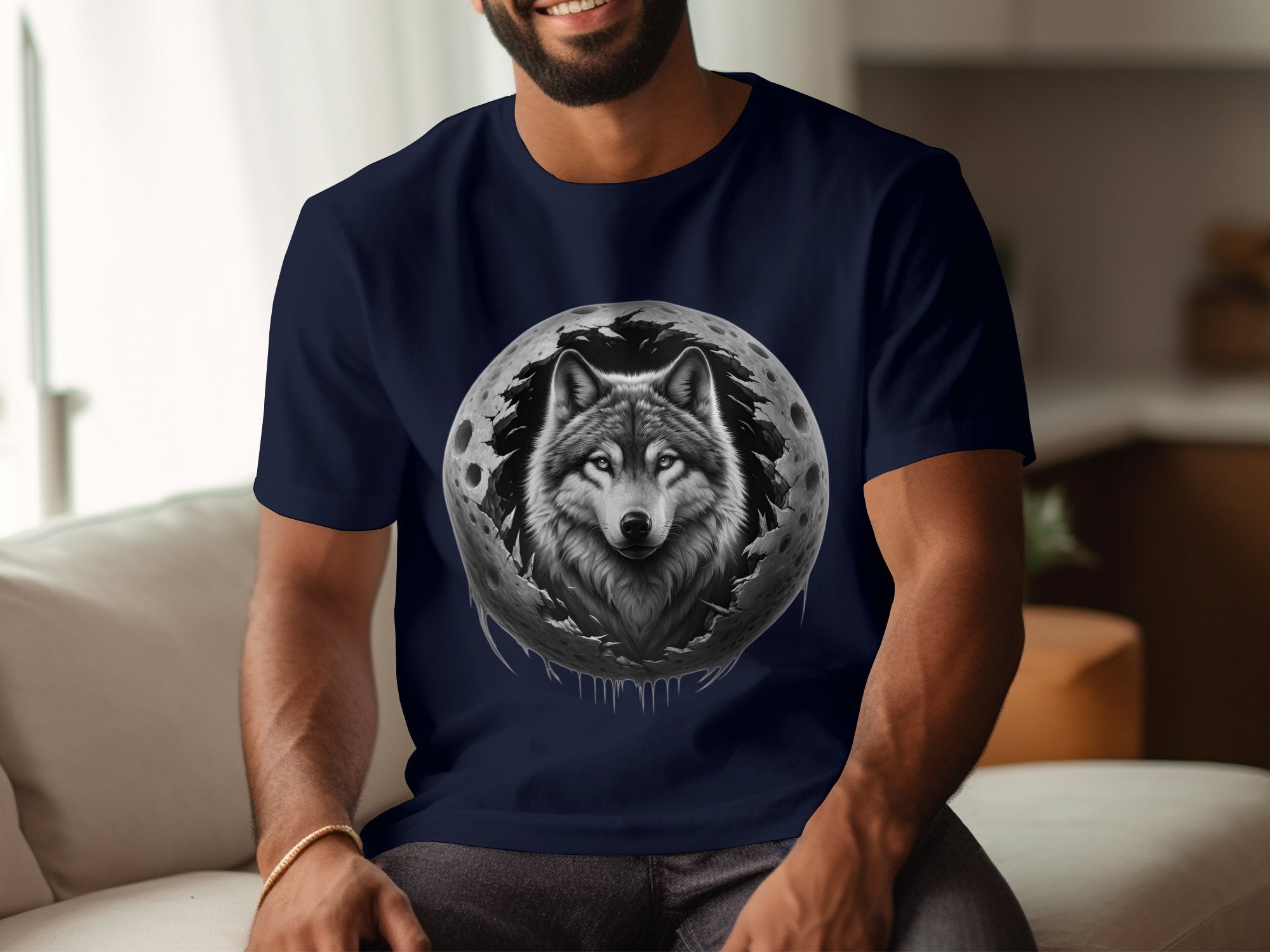 Moon Wolf - Coloured Gildan T-Shirt Realistic Animal Talisman Unisex Mythology Tee Graphic Design