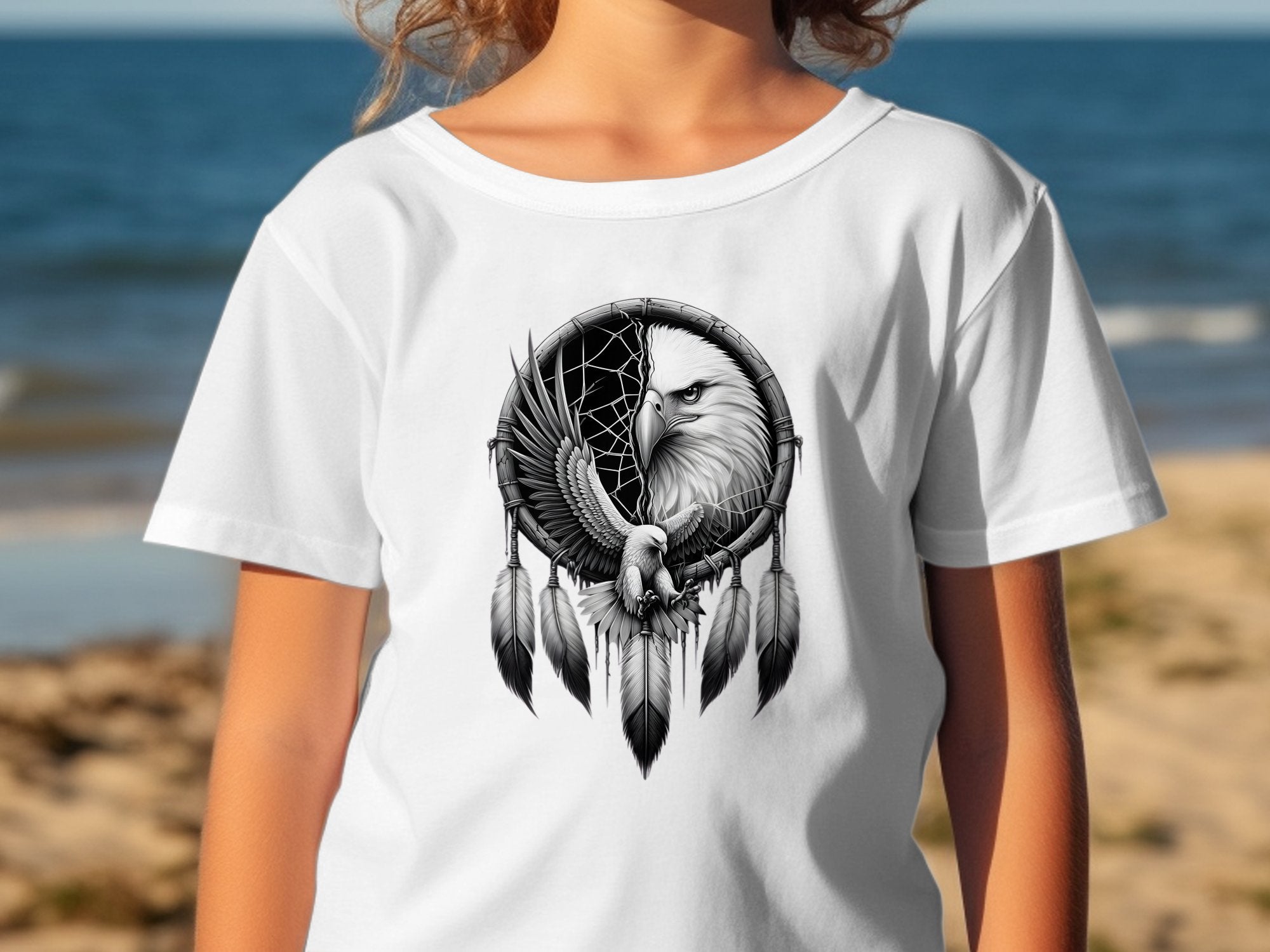 Dreamcatcher Eagle - Coloured Gildan Kids T-Shirt Realistic Native American Talisman Unisex Mythology Tee Graphic Design