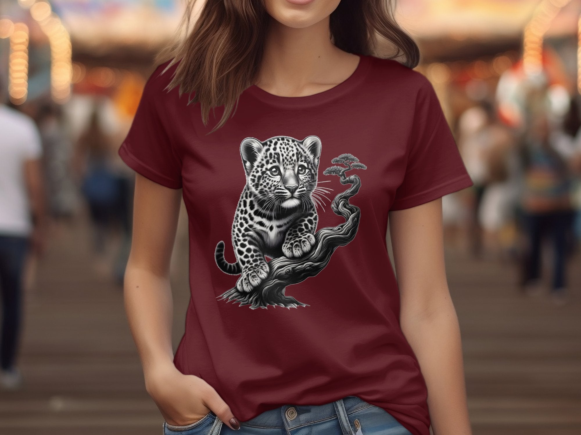 Leopard Bonsai - Coloured Gildan T-Shirt Realistic Animal Talisman Unisex Cute Tee Graphic Design