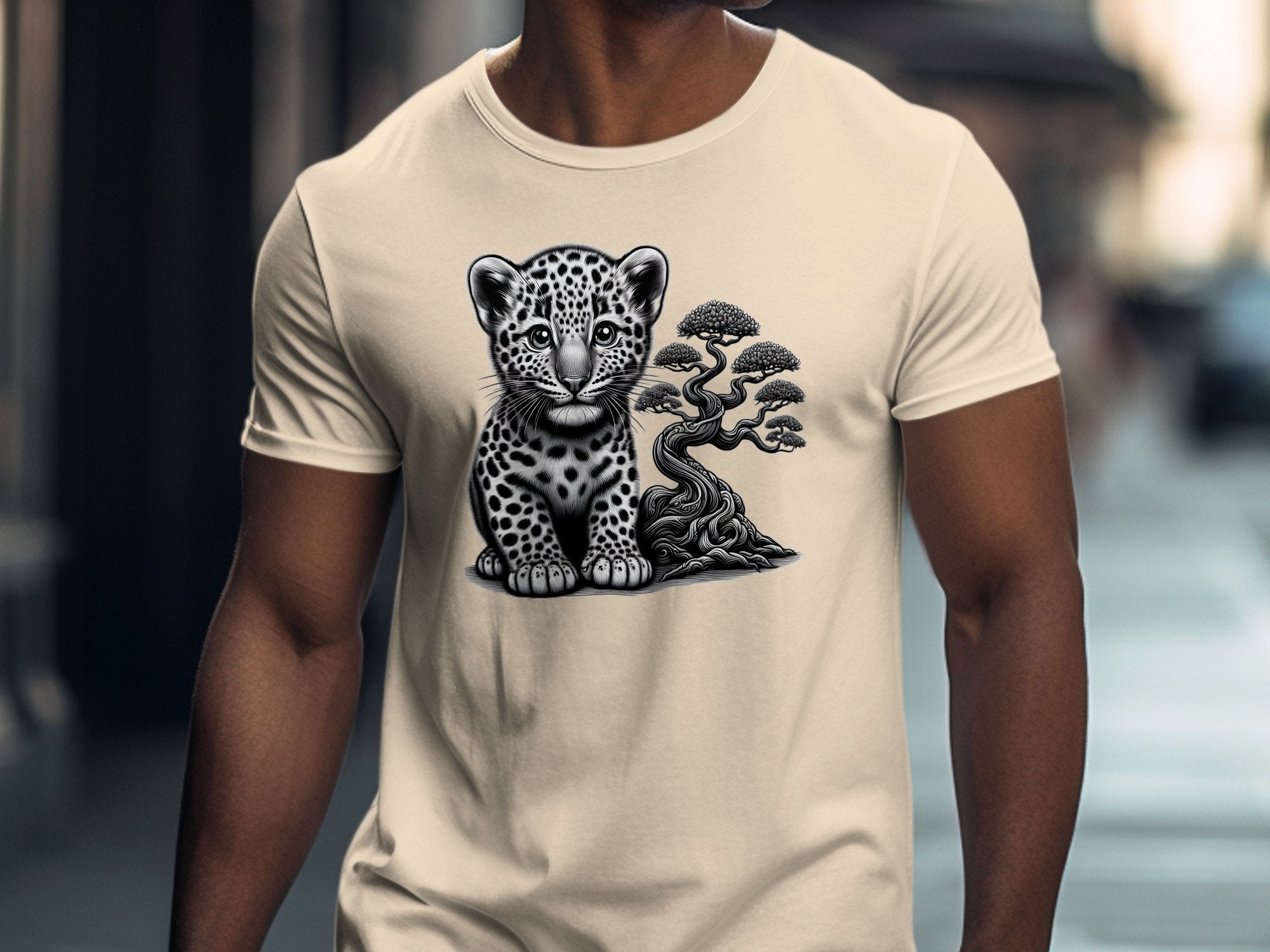 Leopard Bonsai - Coloured Gildan T-Shirt Realistic Animal Talisman Unisex Cute Tee Graphic Design