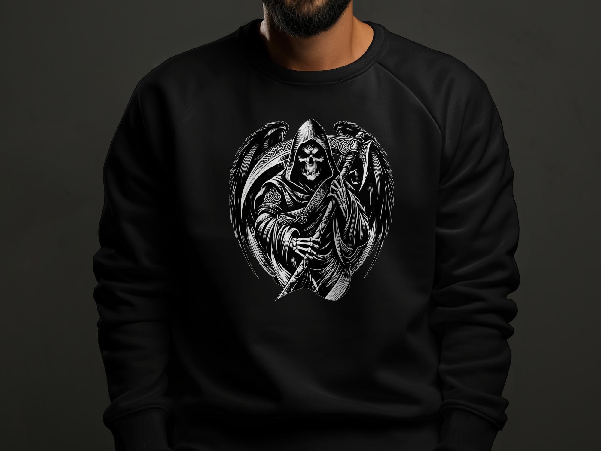 Grim Reaper - Black White Gildan Sweatshirt Commemorative Talisman Unisex Tee Graphic Design