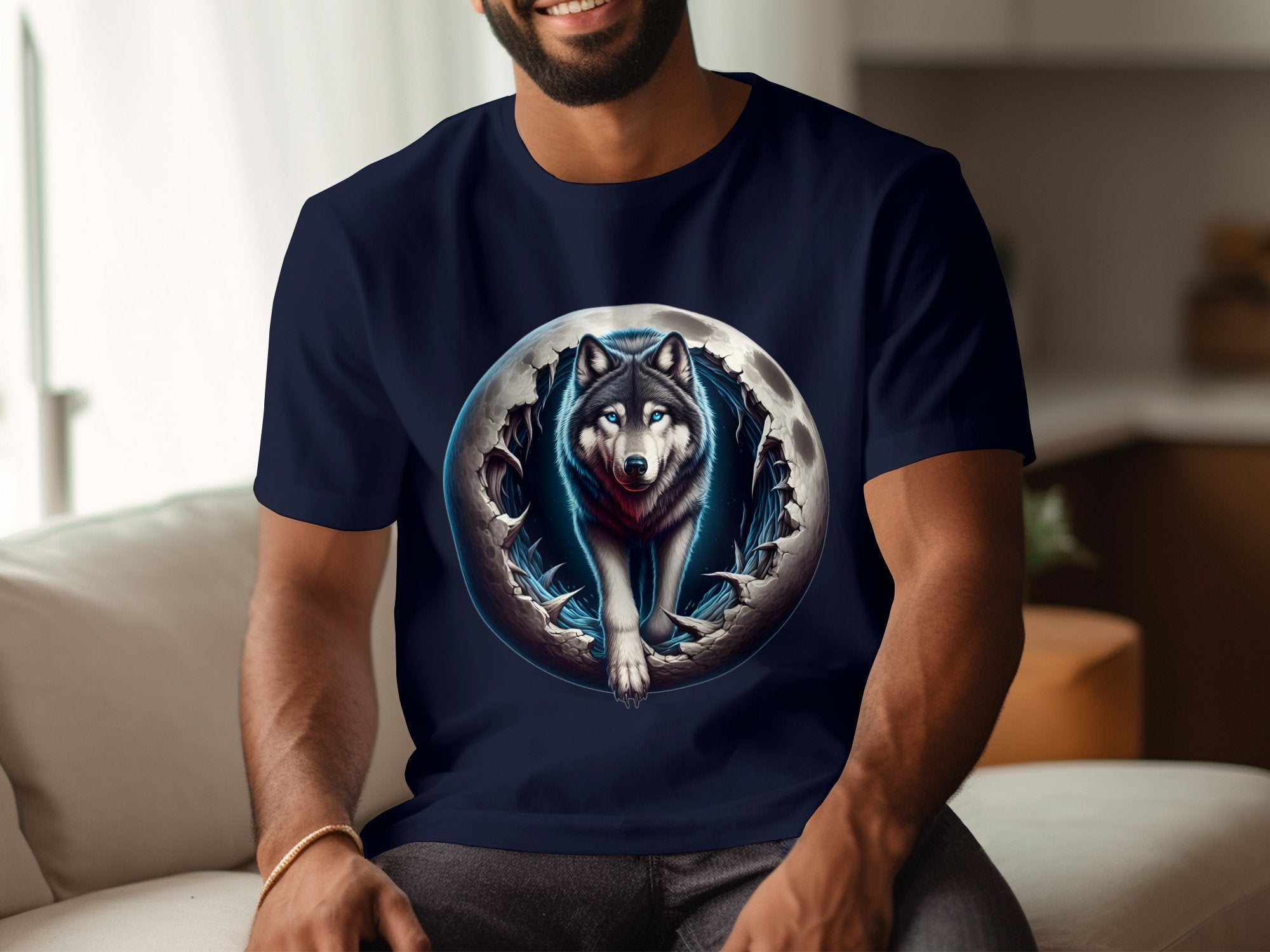 Moon Wolf - T-Shirt Realistic Full Colour Animal Talisman Unisex Mythology Tee Gildan Graphic Design