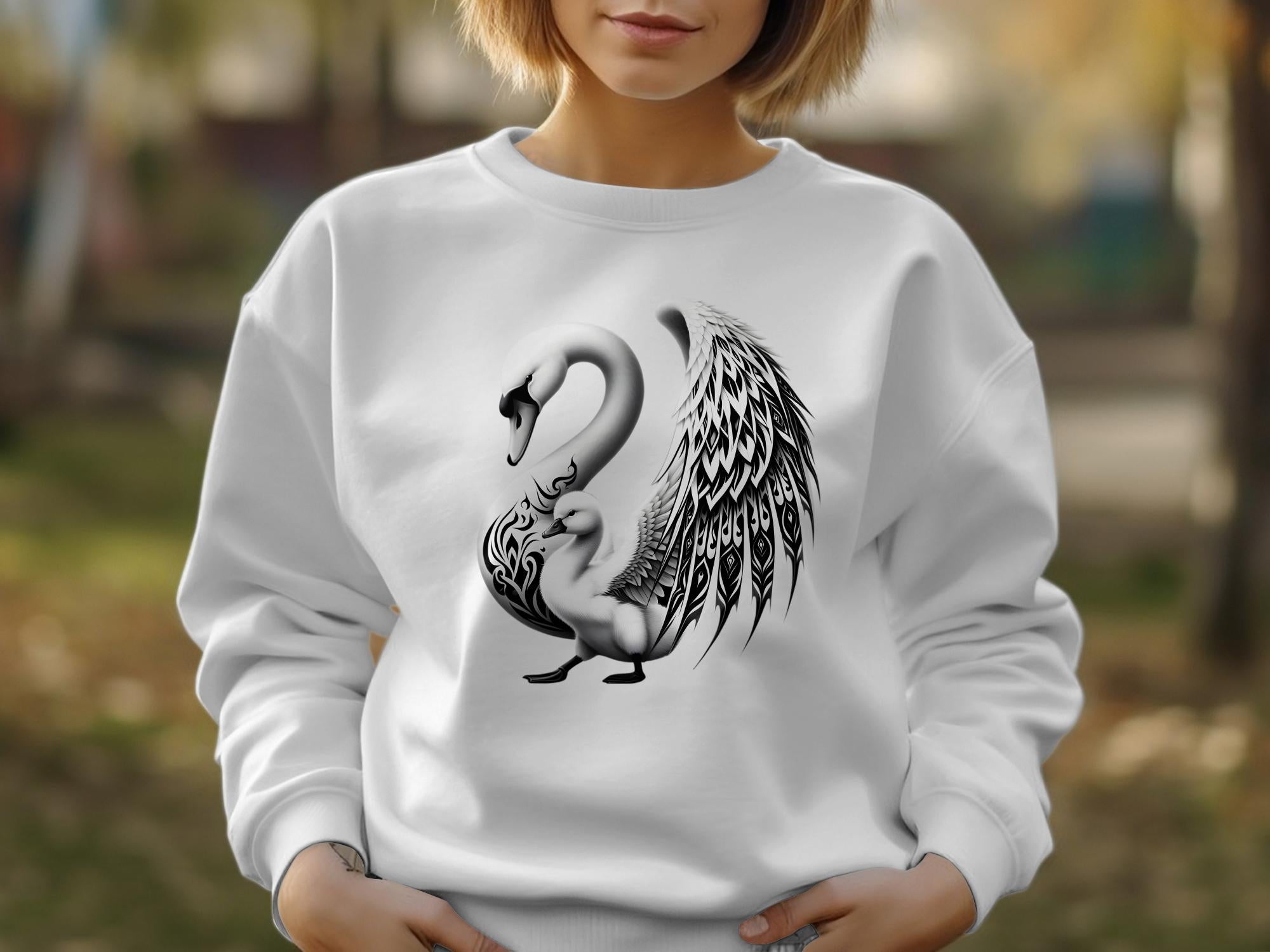 Swan & Cygnet- Black White Gildan Sweatshirt Realistic Family Talisman Unisex Tee Graphic Design