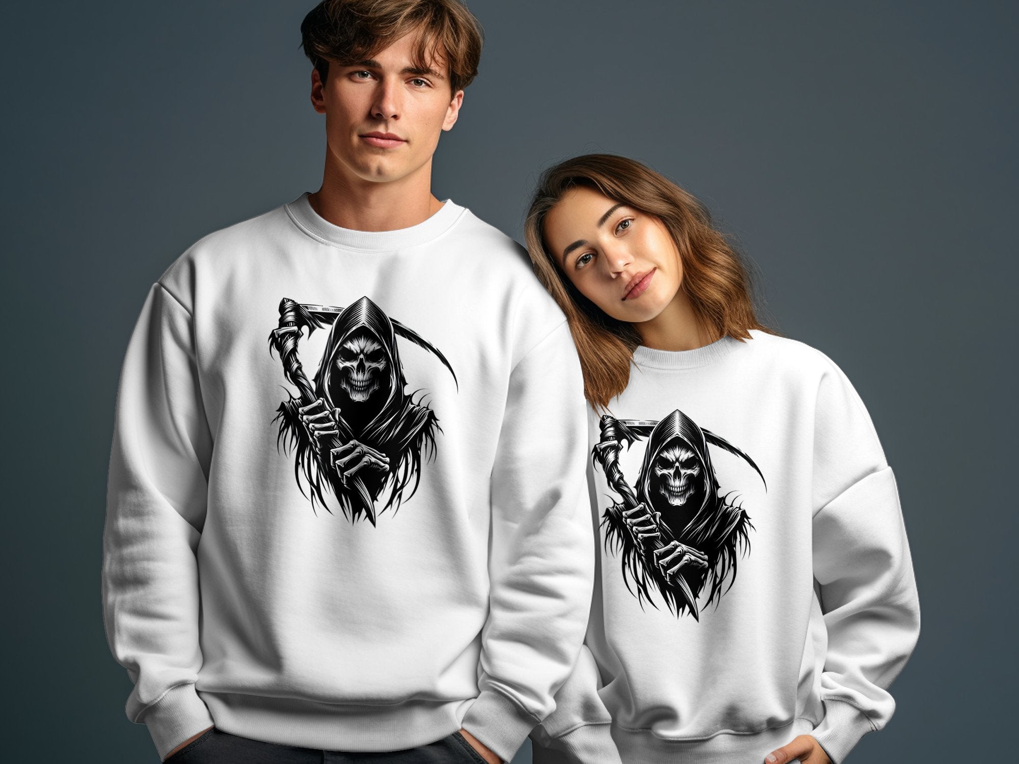 Grim Reaper - Black White Gildan Sweatshirt Commemorative Talisman Unisex Tee Graphic Design