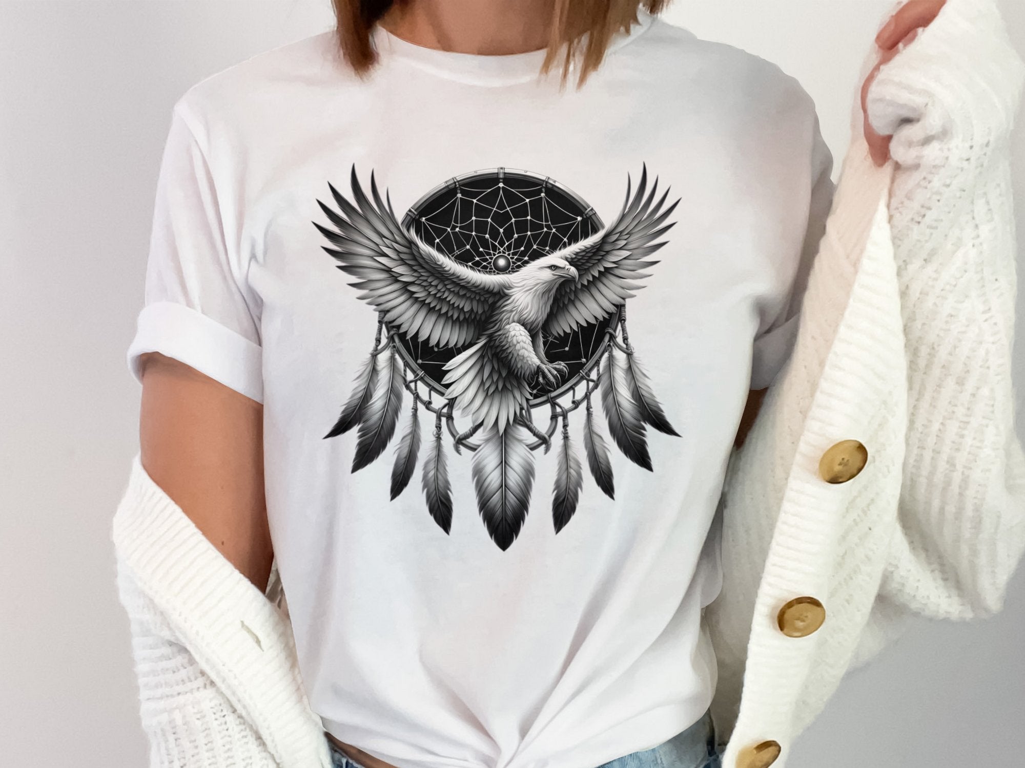 Dreamcatcher Eagle - Coloured Gildan T-Shirt Realistic Native American Talisman Unisex Mythology Tee Graphic Design