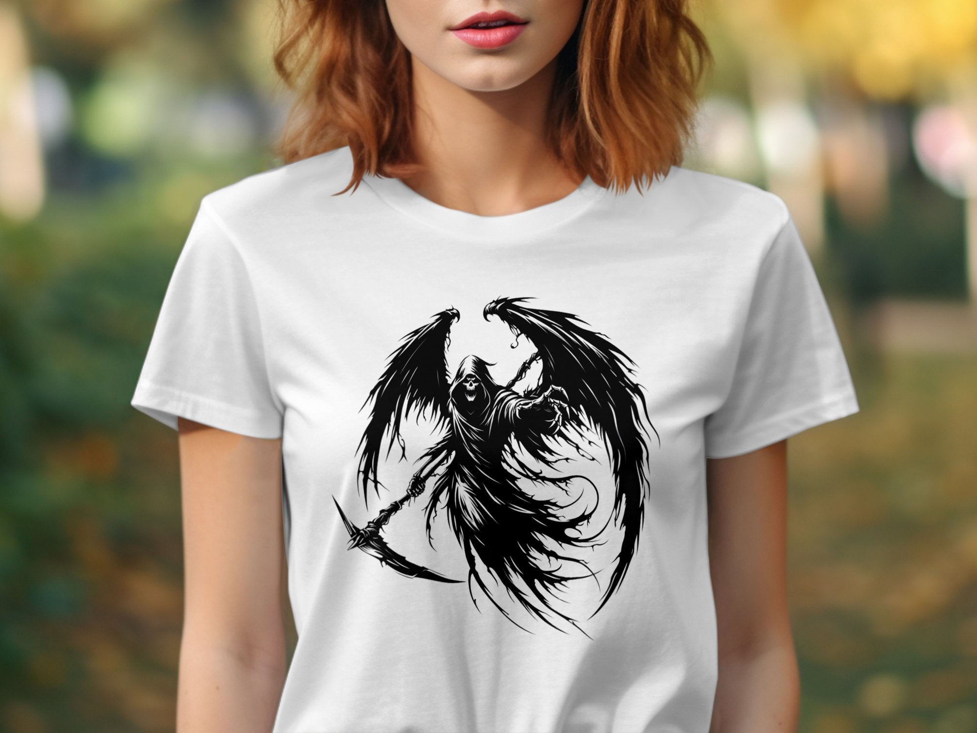 Grim Reaper - Black White Gildan T-Shirt Commemorative Talisman Unisex Tee Graphic Design