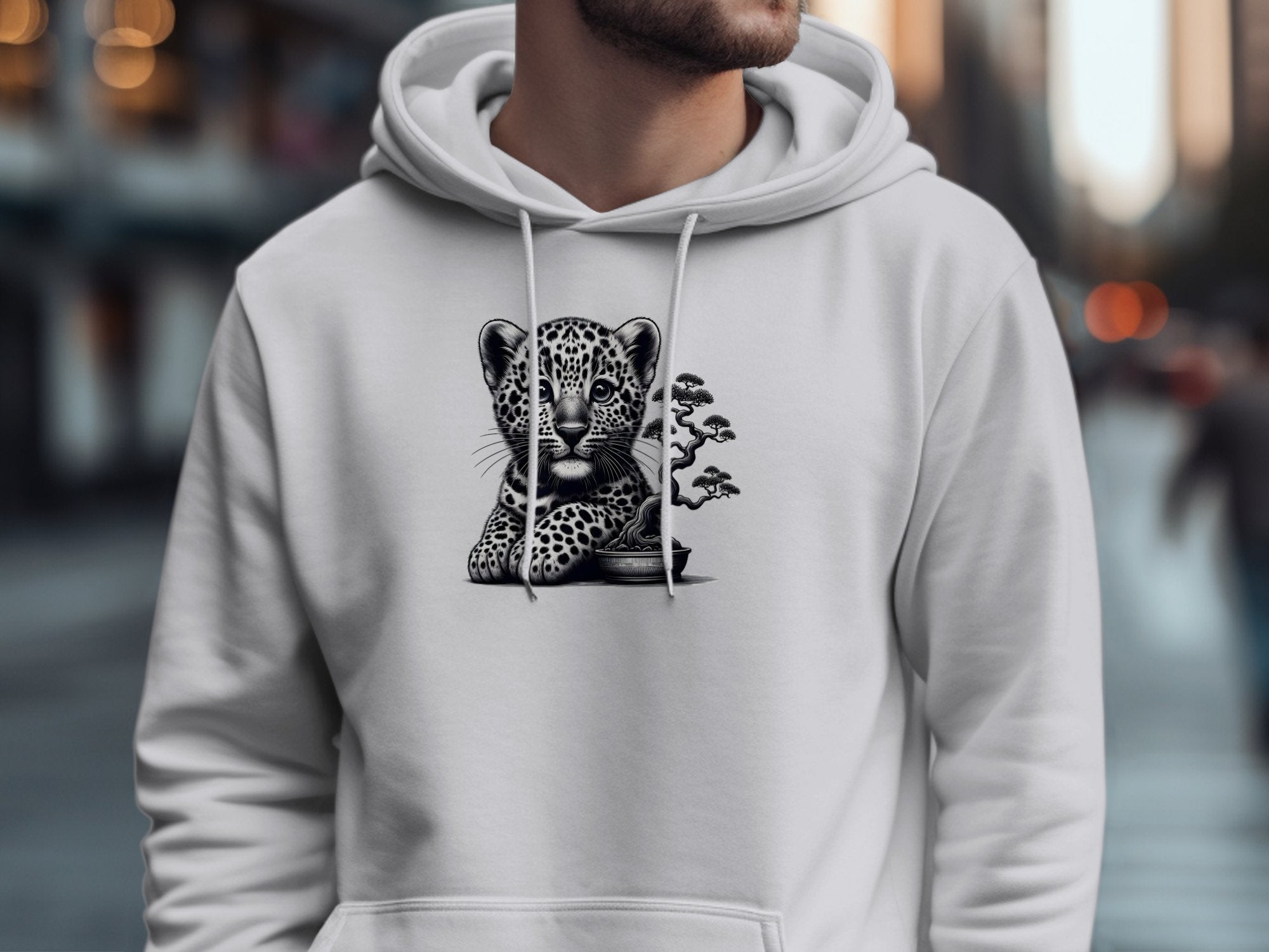 Leopard Bonsai - Coloured Gildan Hoodie Realistic Animal Talisman Unisex Cute Tee Graphic Design