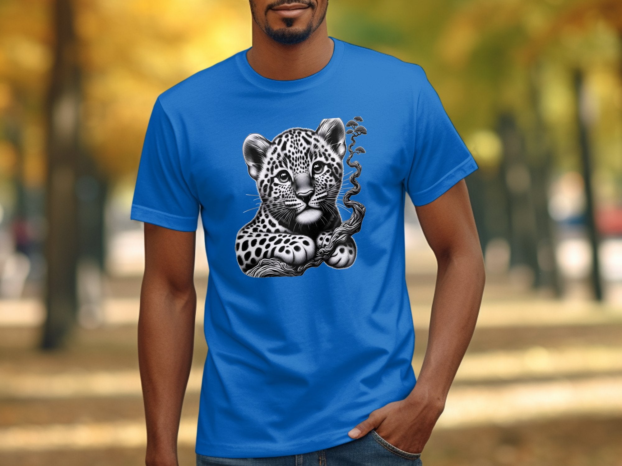 Leopard Bonsai - Coloured Gildan T-Shirt Realistic Animal Talisman Unisex Cute Tee Graphic Design