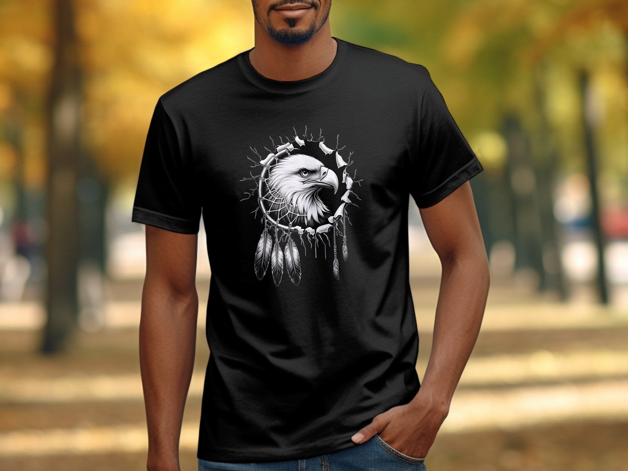 Dreamcatcher Eagle - Coloured Gildan T-Shirt Realistic Native American Talisman Unisex Mythology Tee Graphic Design