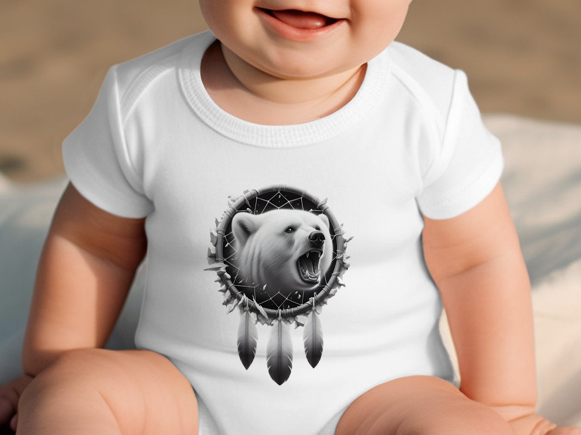 Dreamcatcher Bear - Coloured Toddler Bodysuit Realistic Native American Talisman Unisex Mythology Tee Graphic Design