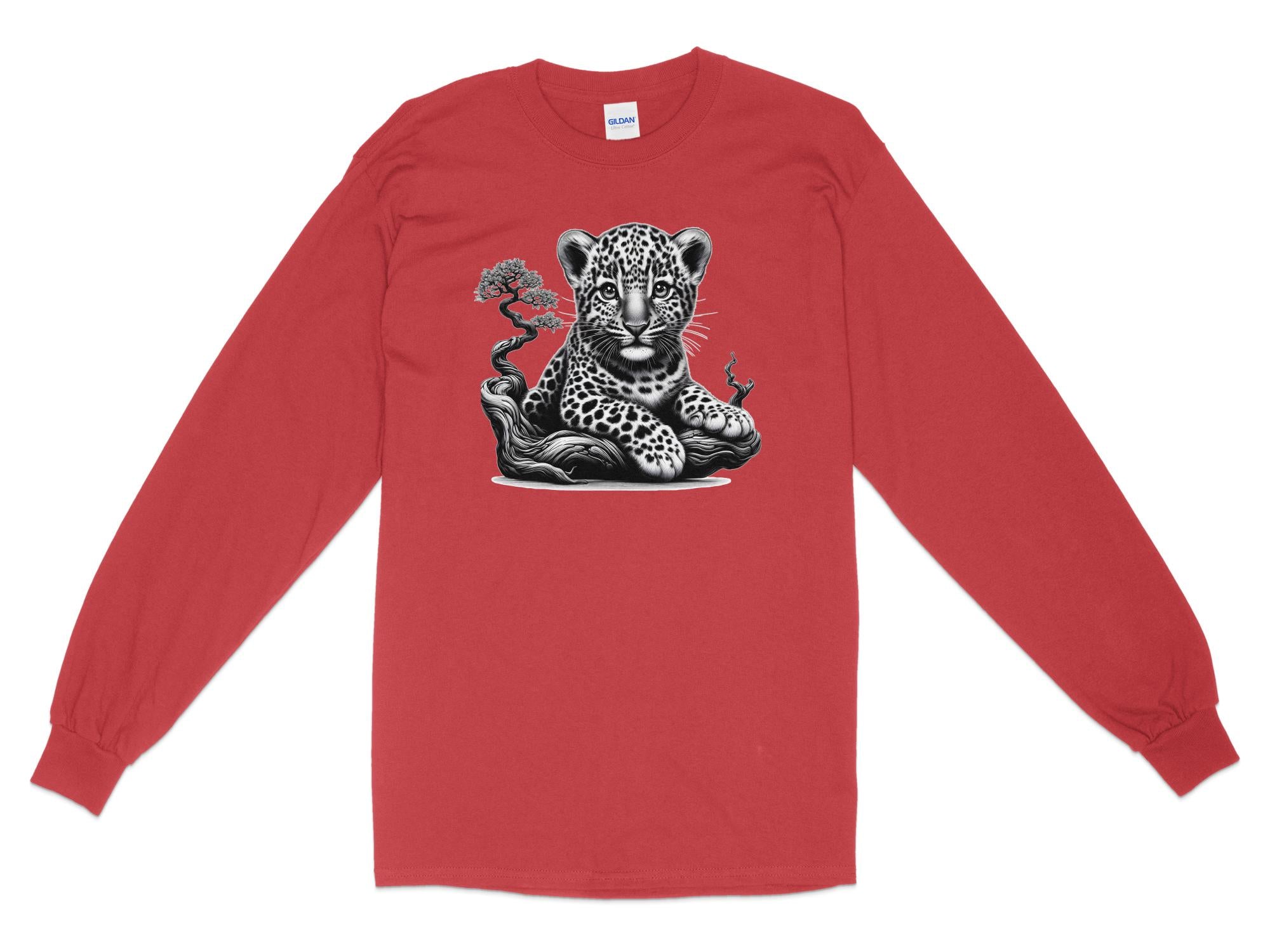 Leopard Bonsai - Coloured Gildan Long Sleeve Realistic Animal Talisman Unisex Cute Tee Graphic Design