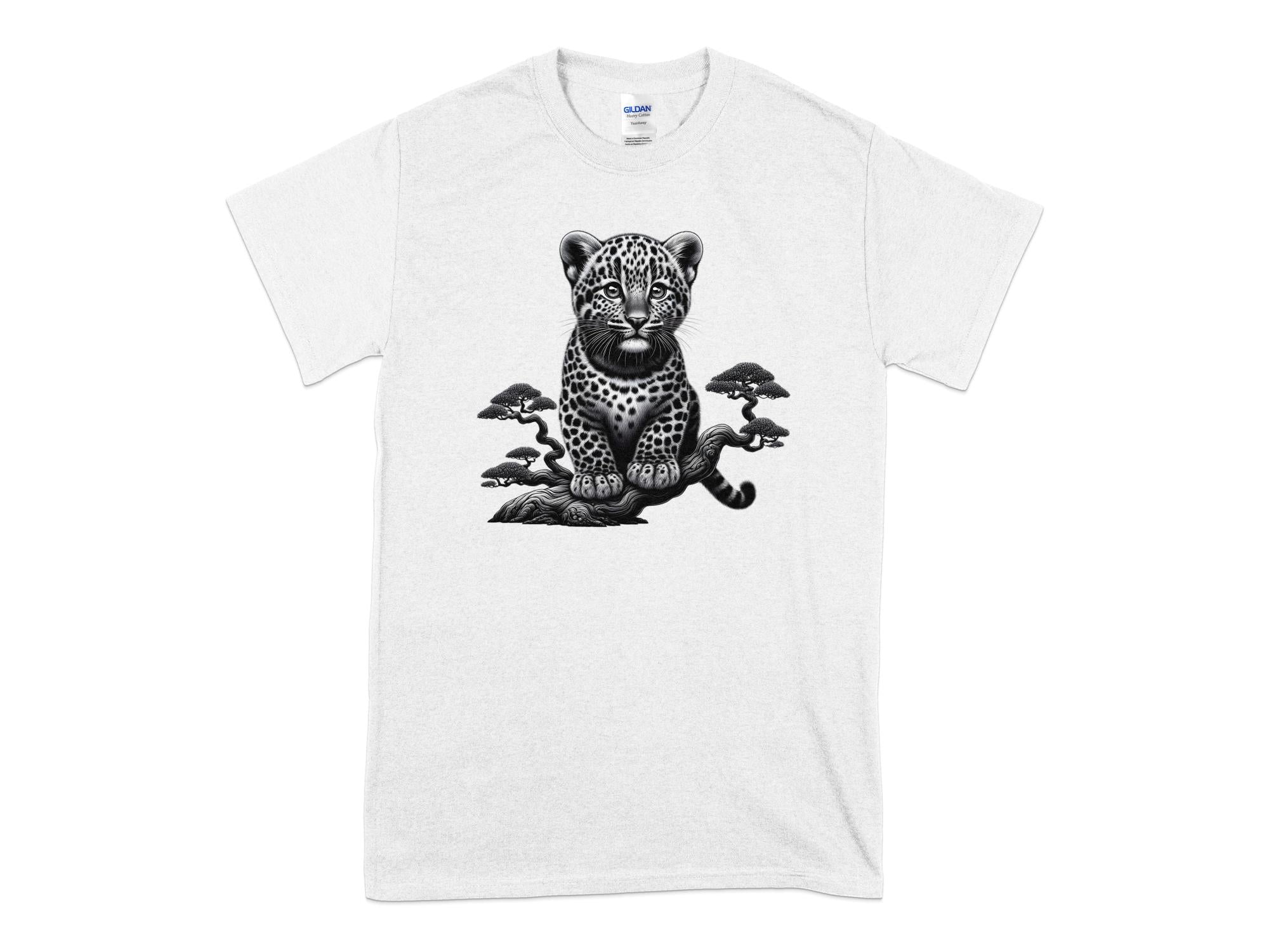 Leopard Bonsai - Coloured Gildan T-Shirt Realistic Animal Talisman Unisex Cute Tee Graphic Design