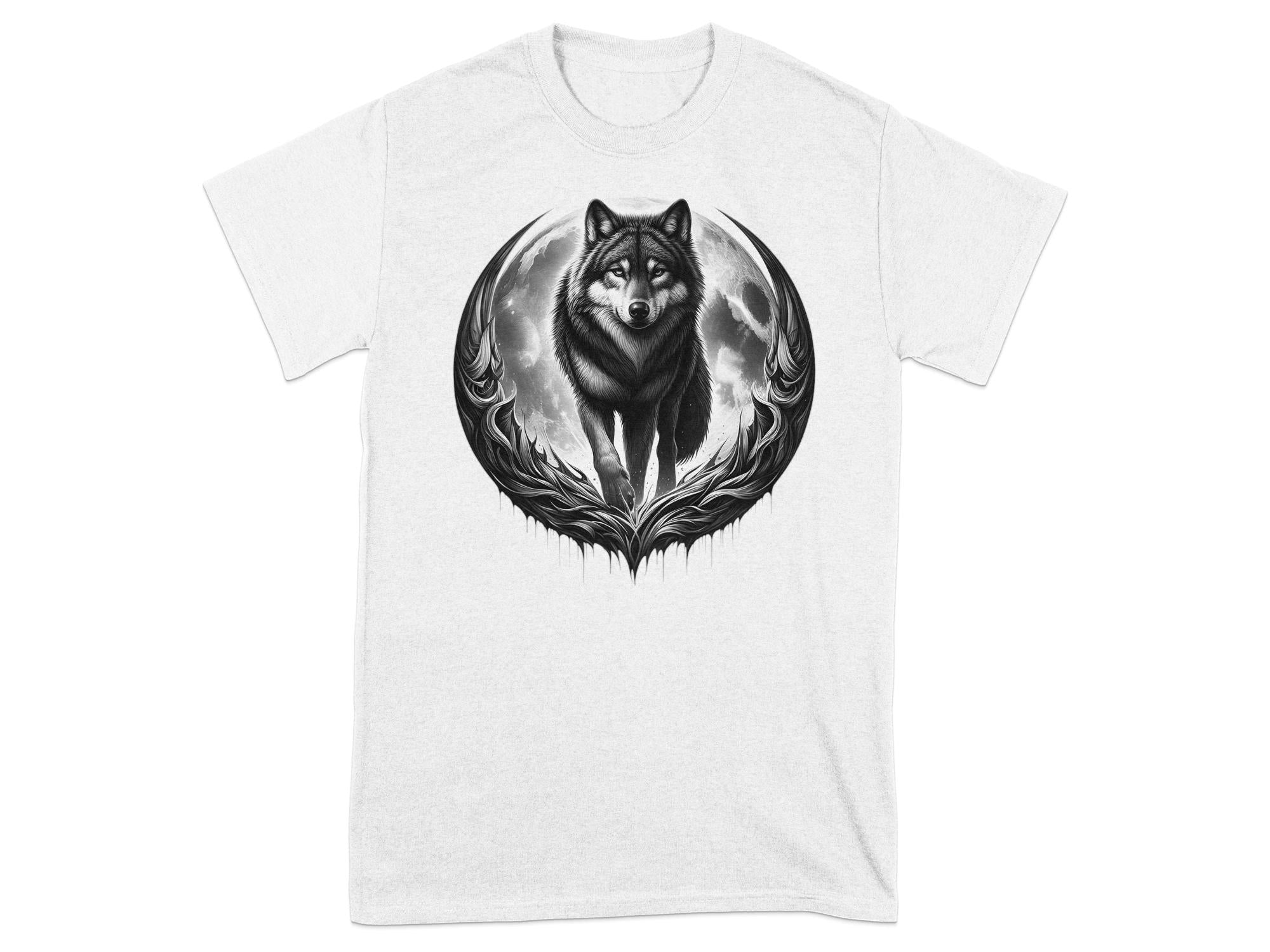 Moon Wolf - Coloured Gildan T-Shirt Realistic Animal Talisman Unisex Mythology Tee Graphic Design