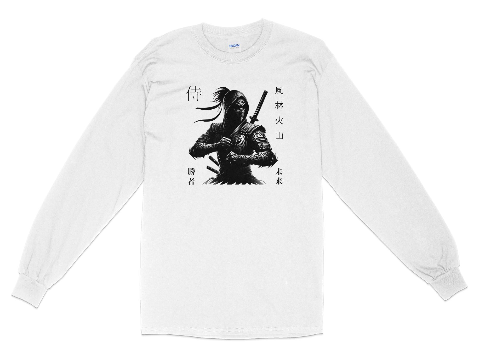 Samurai Ninja - Coloured Gildan Long Sleeve Japanese Talisman Unisex Cultural Symbolic Graphic Design