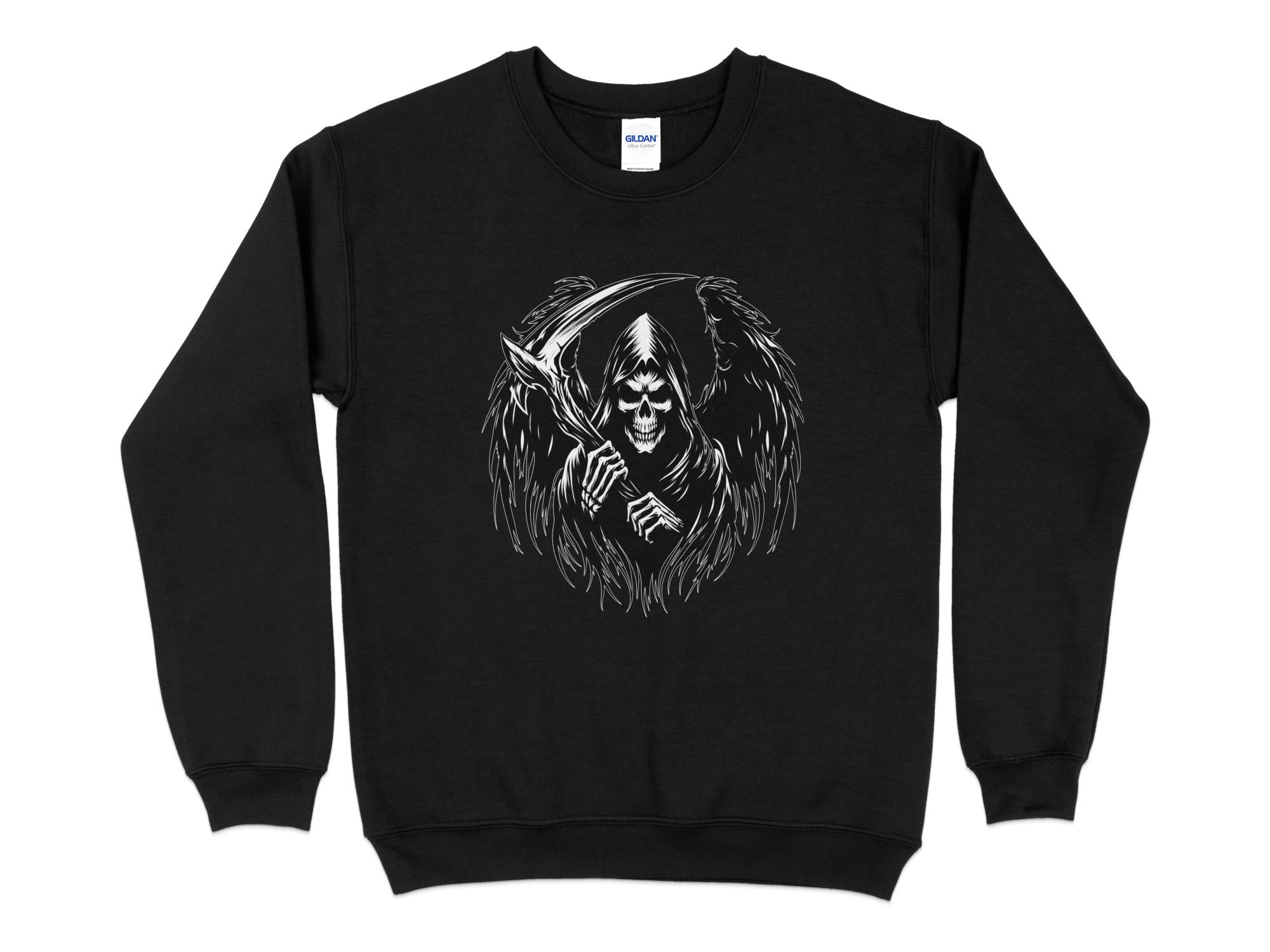 Grim Reaper - Black White Gildan Sweatshirt Commemorative Talisman Unisex Tee Graphic Design