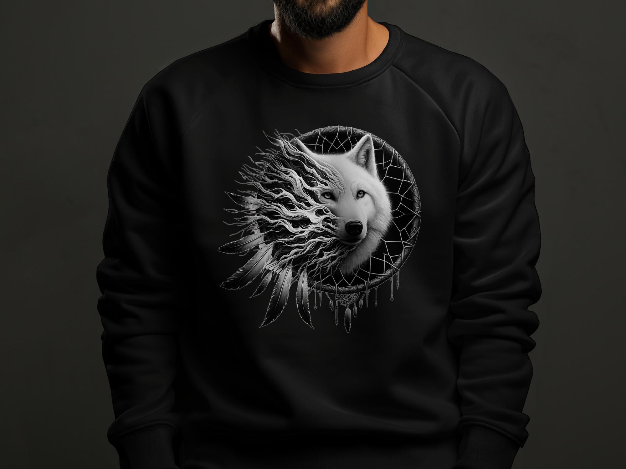 Dreamcatcher Wolf - Coloured Gildan Sweatshirt Realistic Native American Talisman Unisex Mythology Tee Graphic Design