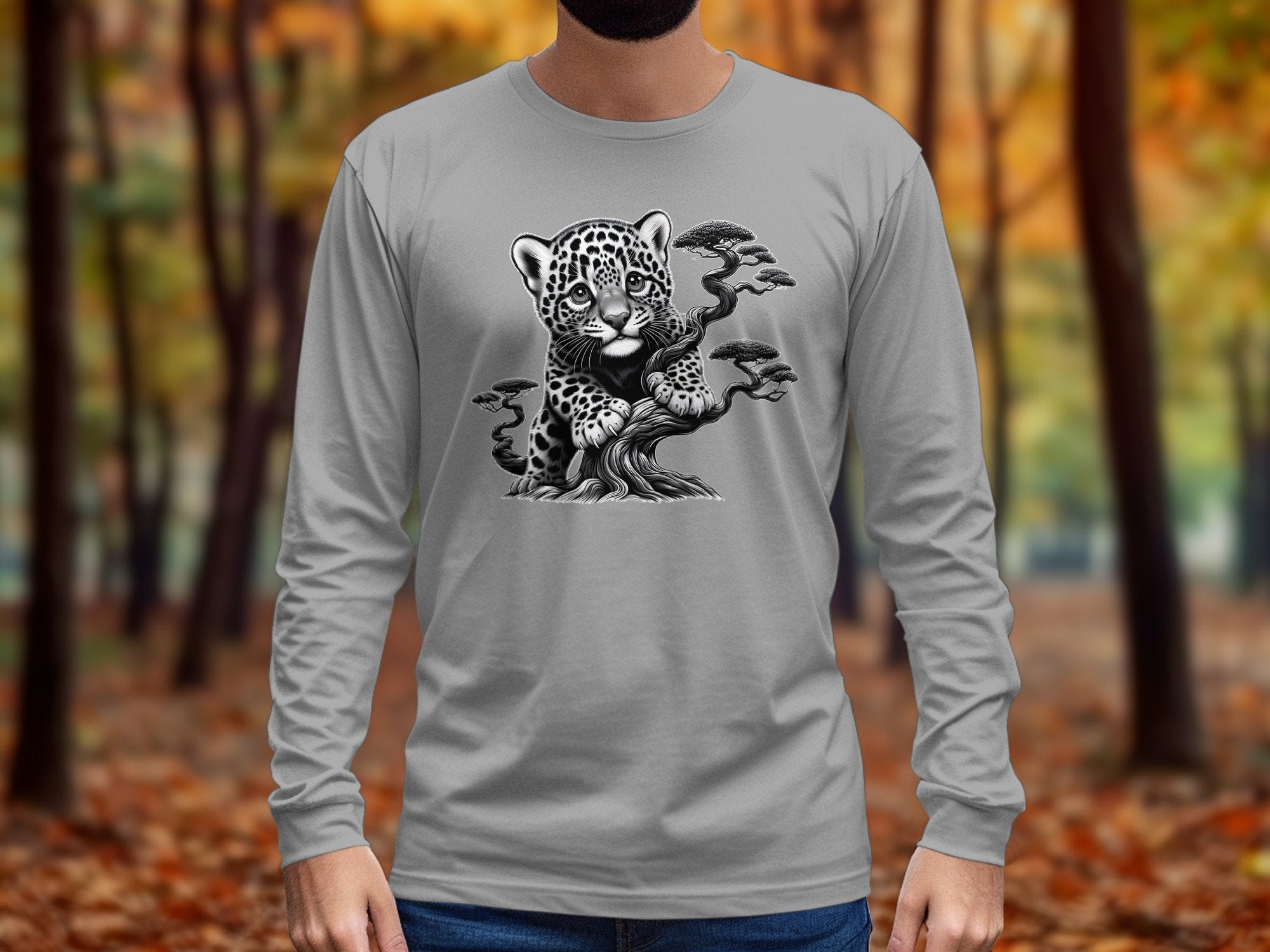 Leopard Bonsai - Coloured Gildan Long Sleeve Realistic Animal Talisman Unisex Cute Tee Graphic Design