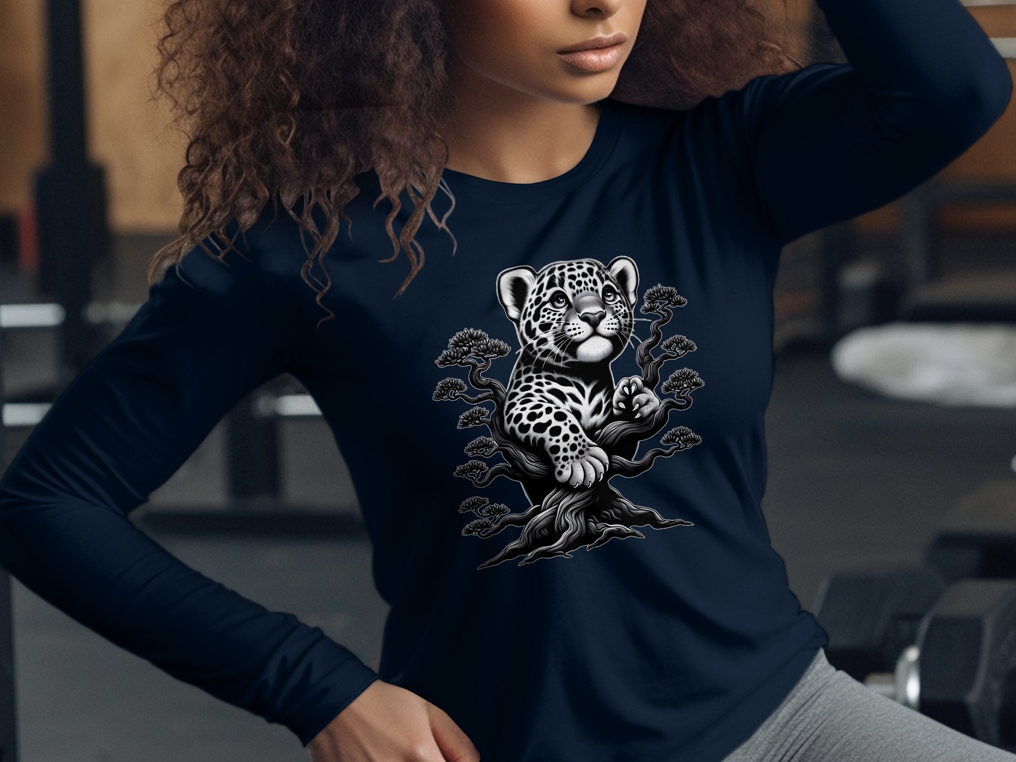 Leopard Bonsai - Coloured Gildan Long Sleeve Realistic Animal Talisman Unisex Cute Tee Graphic Design