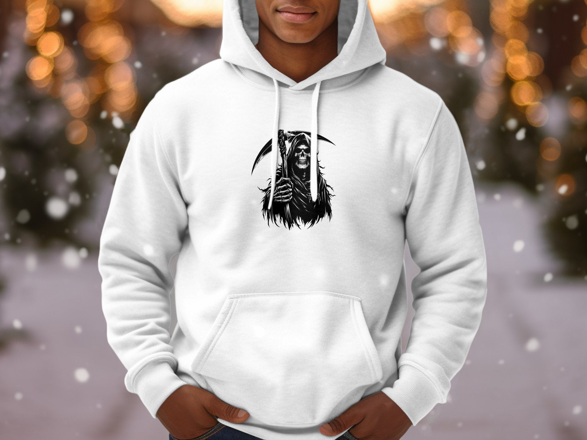 Grim Reaper - Black White Gildan Hoodie Commemorative Talisman Unisex Tee Graphic Design