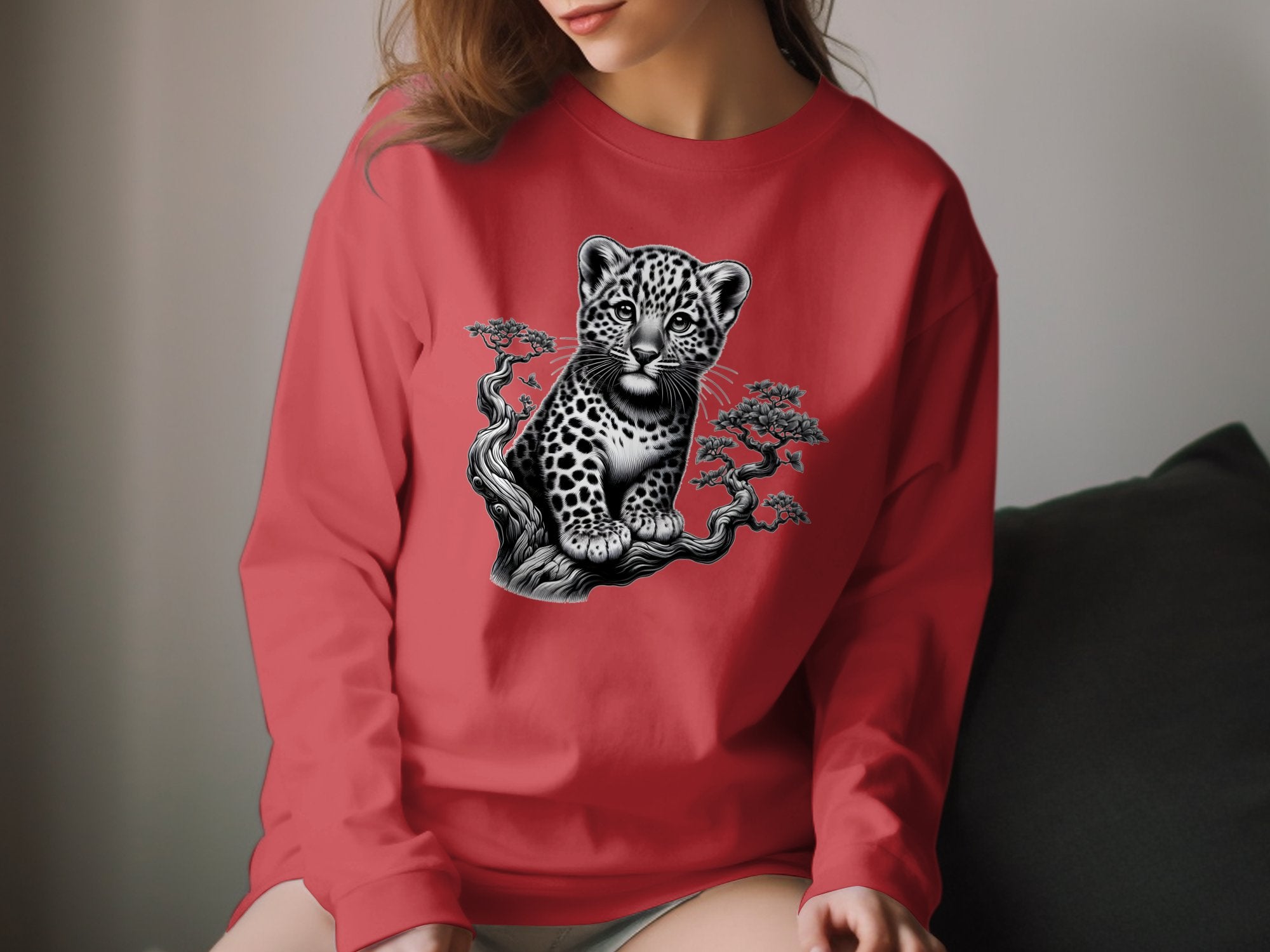 Leopard Bonsai - Coloured Gildan Long Sleeve Realistic Animal Talisman Unisex Cute Tee Graphic Design