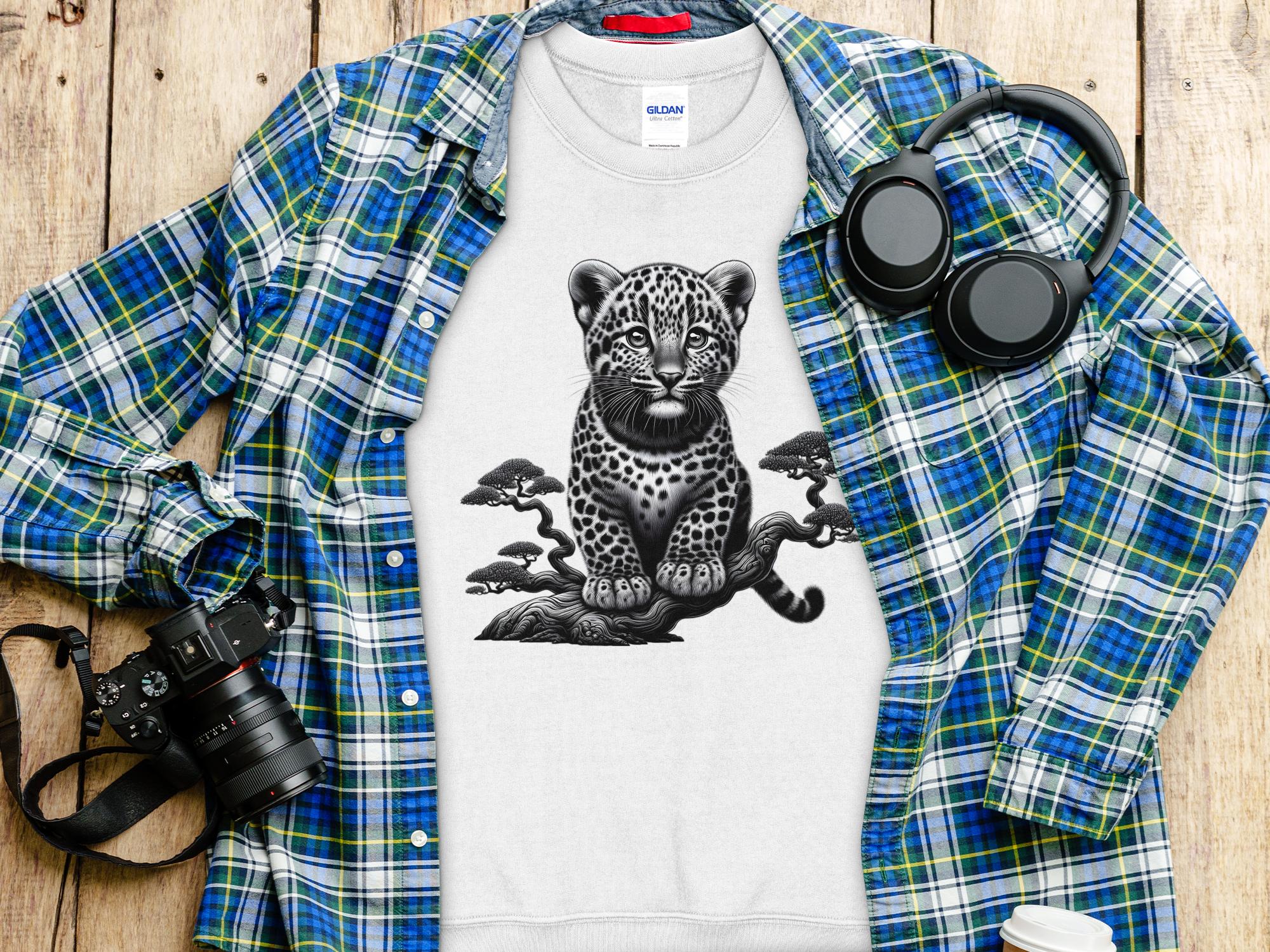 Leopard Bonsai - Coloured Gildan Sweatshirt Realistic Animal Talisman Unisex Cute Tee Graphic Design