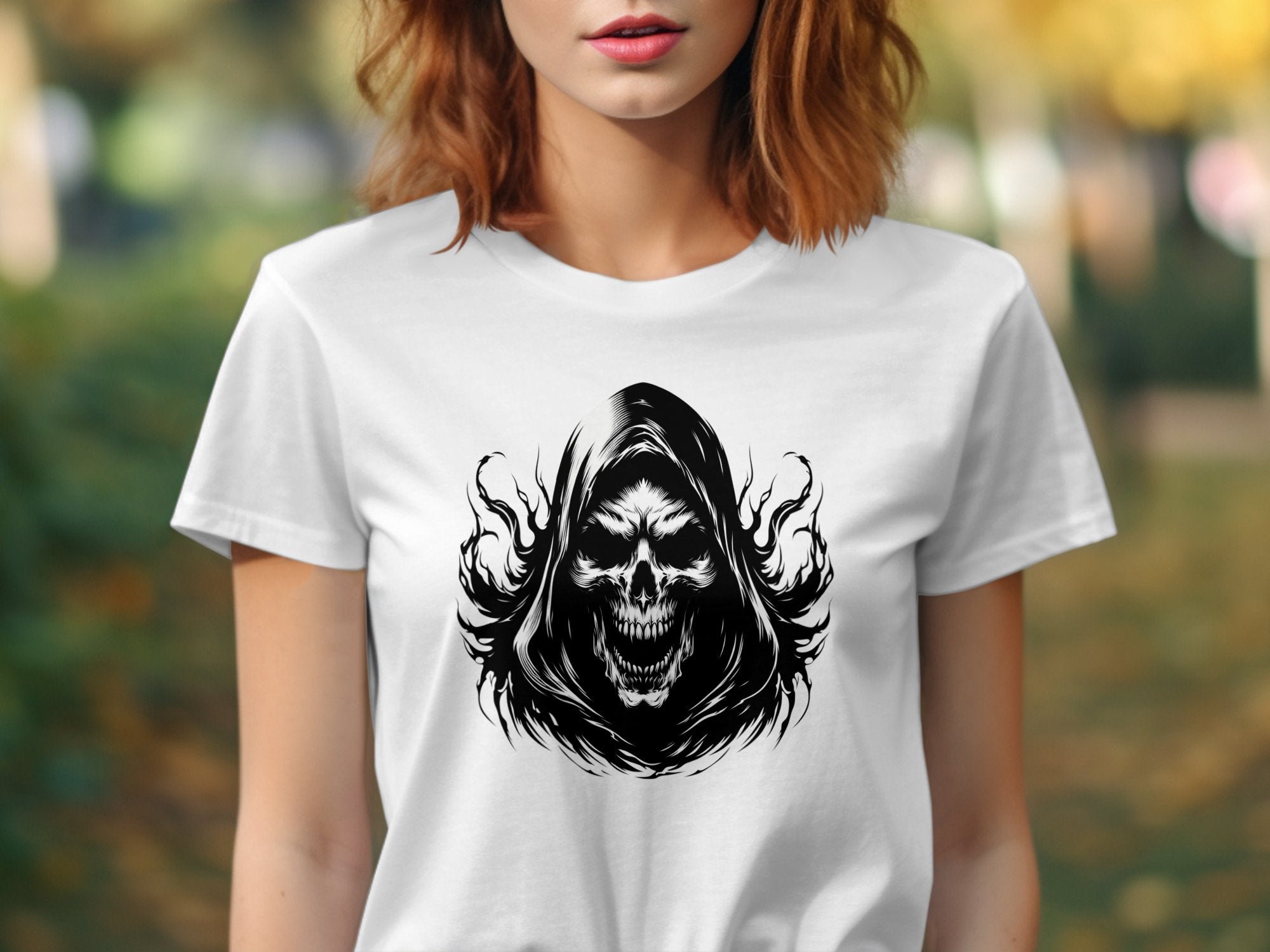 Grim Reaper - Black White Gildan T-Shirt Commemorative Talisman Unisex Tee Graphic Design