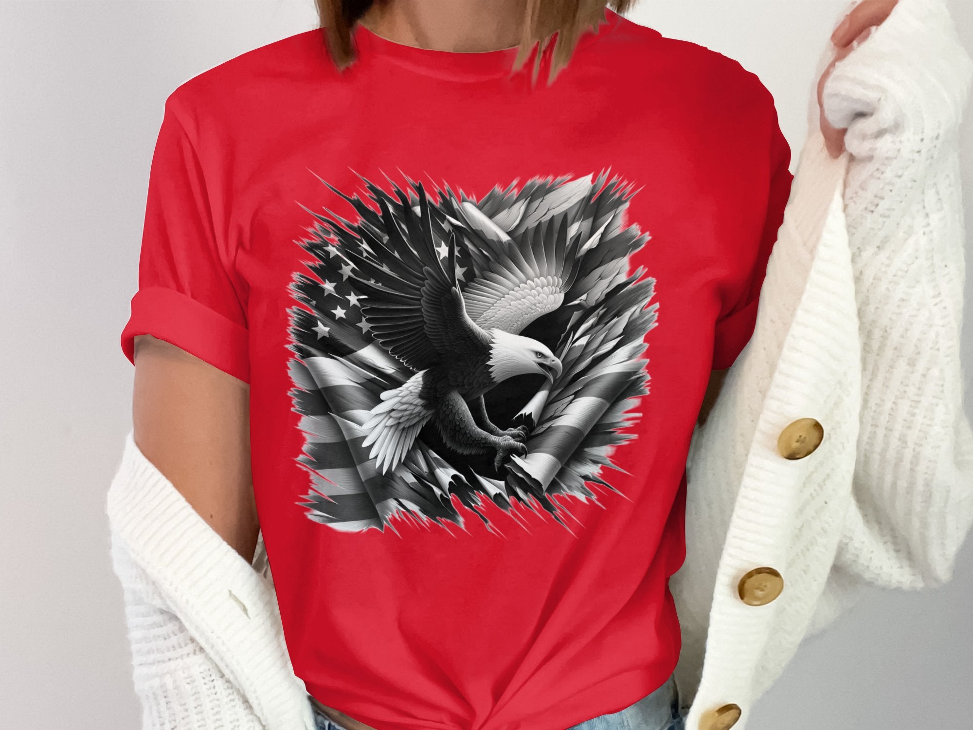 Eagle Patriot - Coloured Gildan T-Shirt Realistic Animal Talisman Unisex Tee Graphic Design