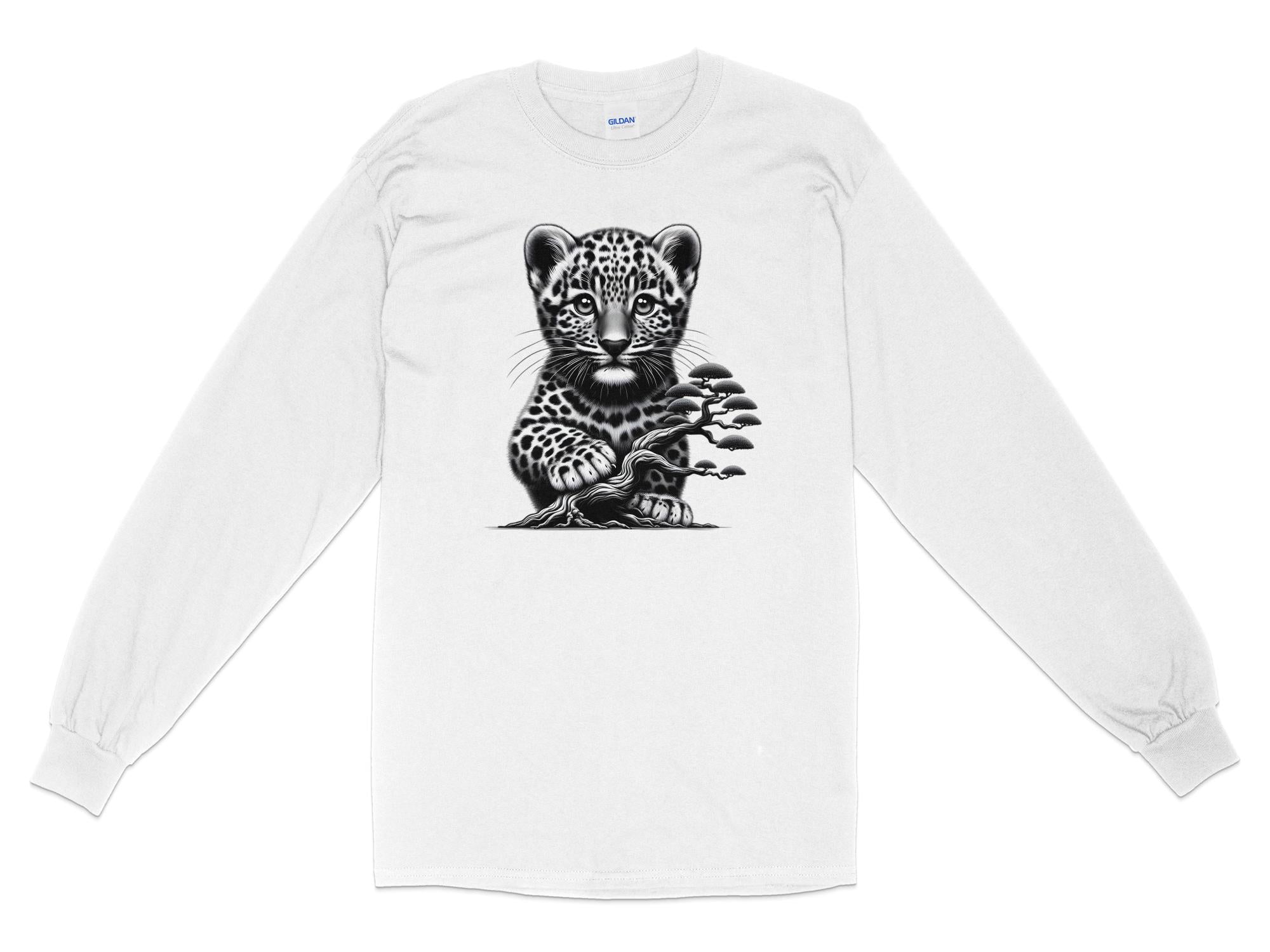 Leopard Bonsai - Coloured Gildan Long Sleeve Realistic Animal Talisman Unisex Cute Tee Graphic Design