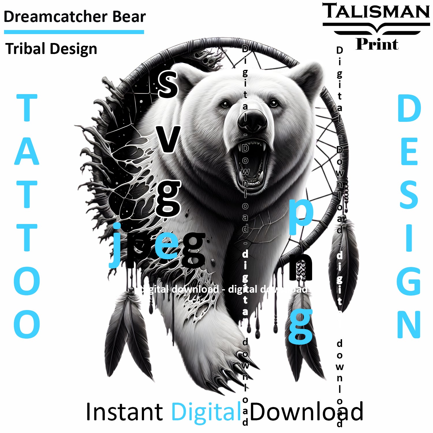 Dreamcatcher Bear - Digital Art | PNG, JPEG & SVG | Instant Download for Apparel, Décor and Wall Art