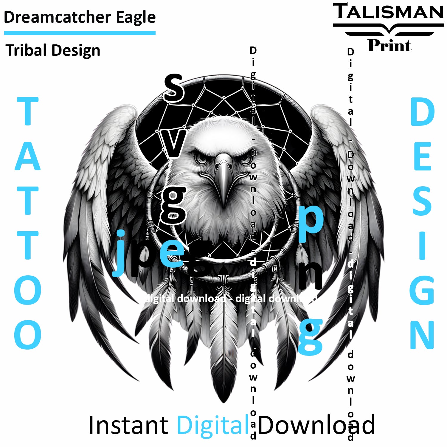 Dreamcatcher Eagle - Digital Art | PNG, JPEG & SVG | Instant Download for Apparel, Décor and Wall Art