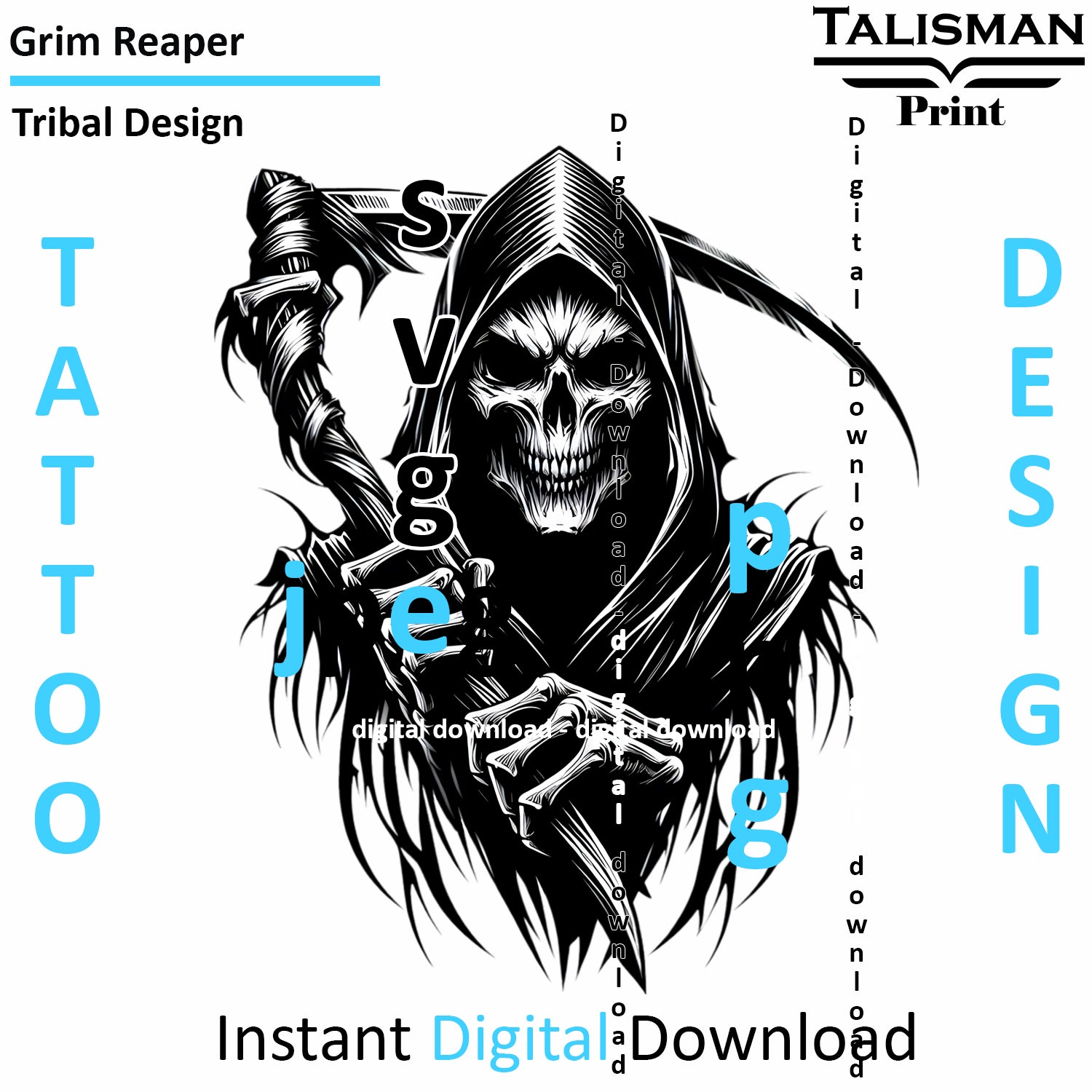 Grim Reaper - Digital Art | PNG, JPEG & SVG | Instant Download for Apparel, Décor and Wall Art