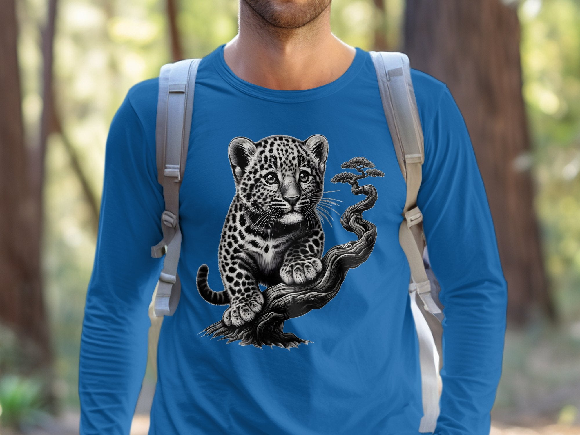 Leopard Bonsai - Coloured Gildan Long Sleeve Realistic Animal Talisman Unisex Cute Tee Graphic Design