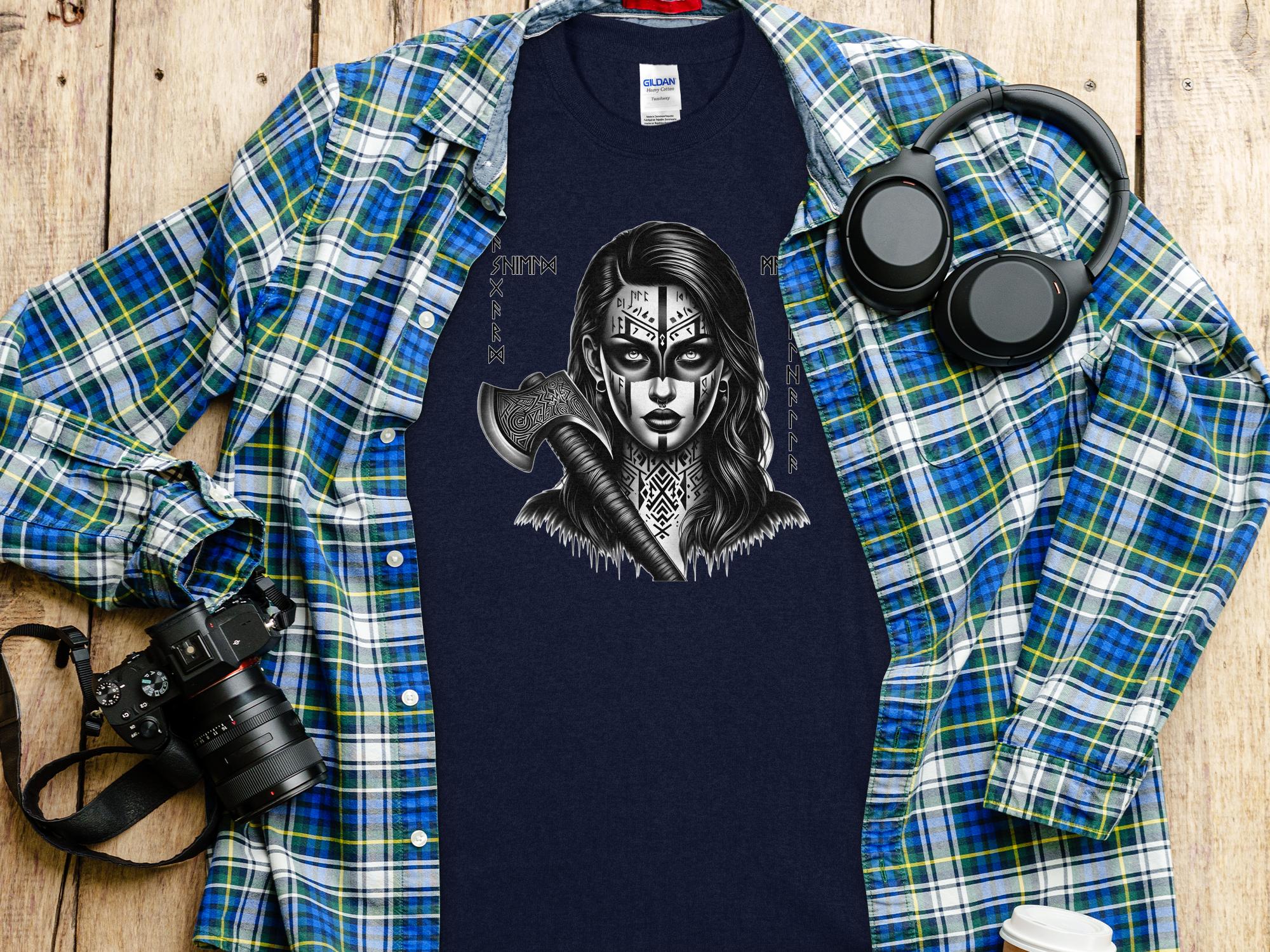 Viking Shield Maiden - Coloured Gildan T Shirt Realistic Norse Talisman Men Women Unisex Valhalla Tee Graphic Design