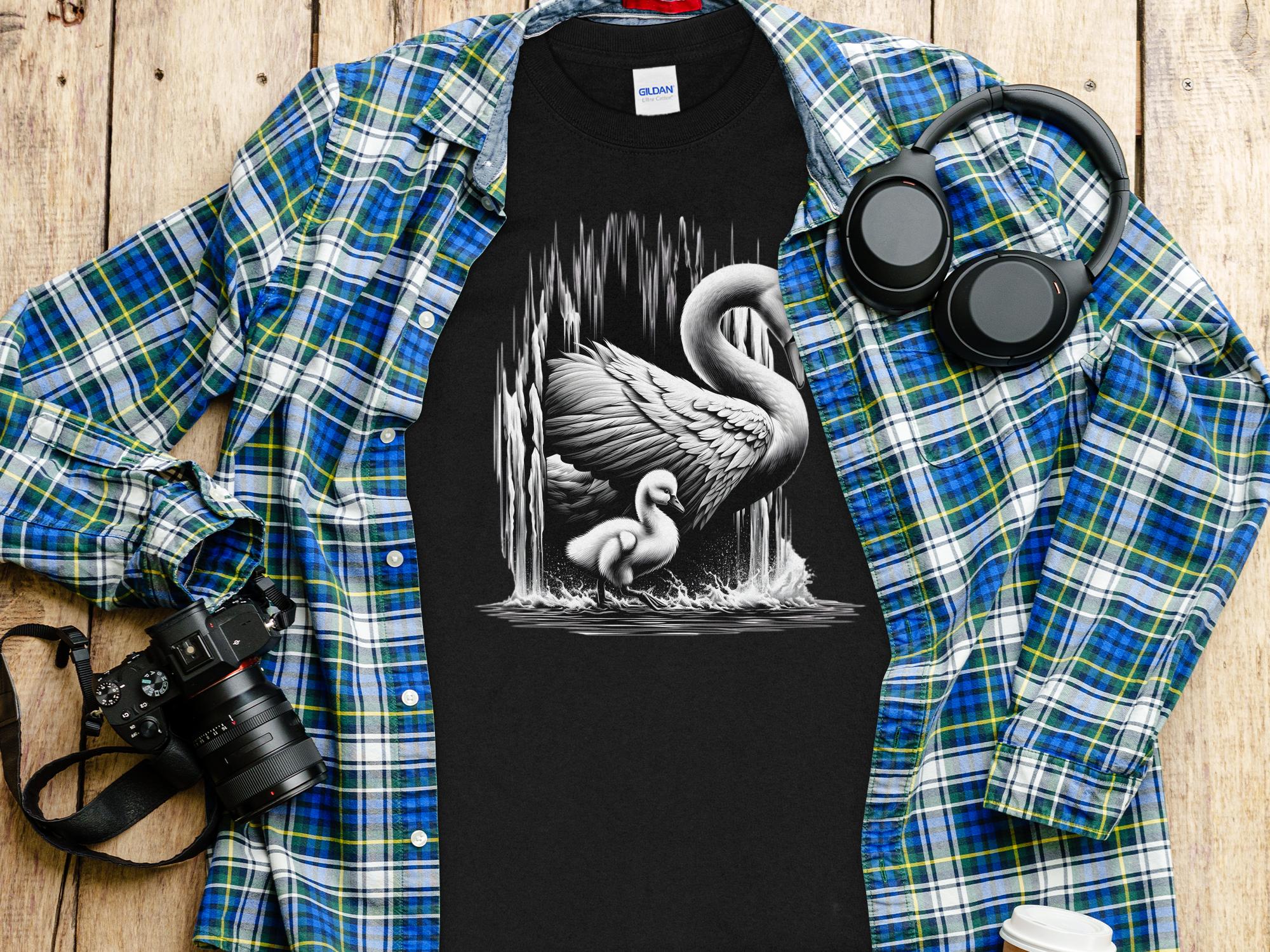 Swan & Cygnet- Black White Gildan Long Sleeve Realistic Family Talisman Unisex Tee Graphic Design