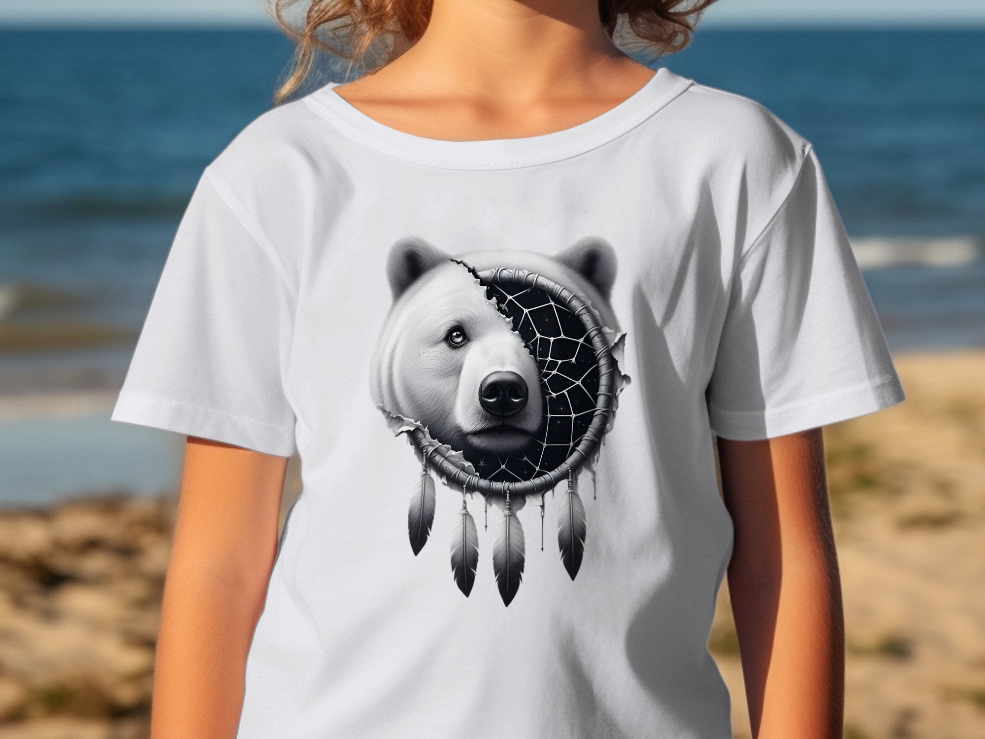 Dreamcatcher Bear - Coloured Gildan Kids T Shirt Realistic Native American Talisman Unisex Mythology Tee Graphic Design