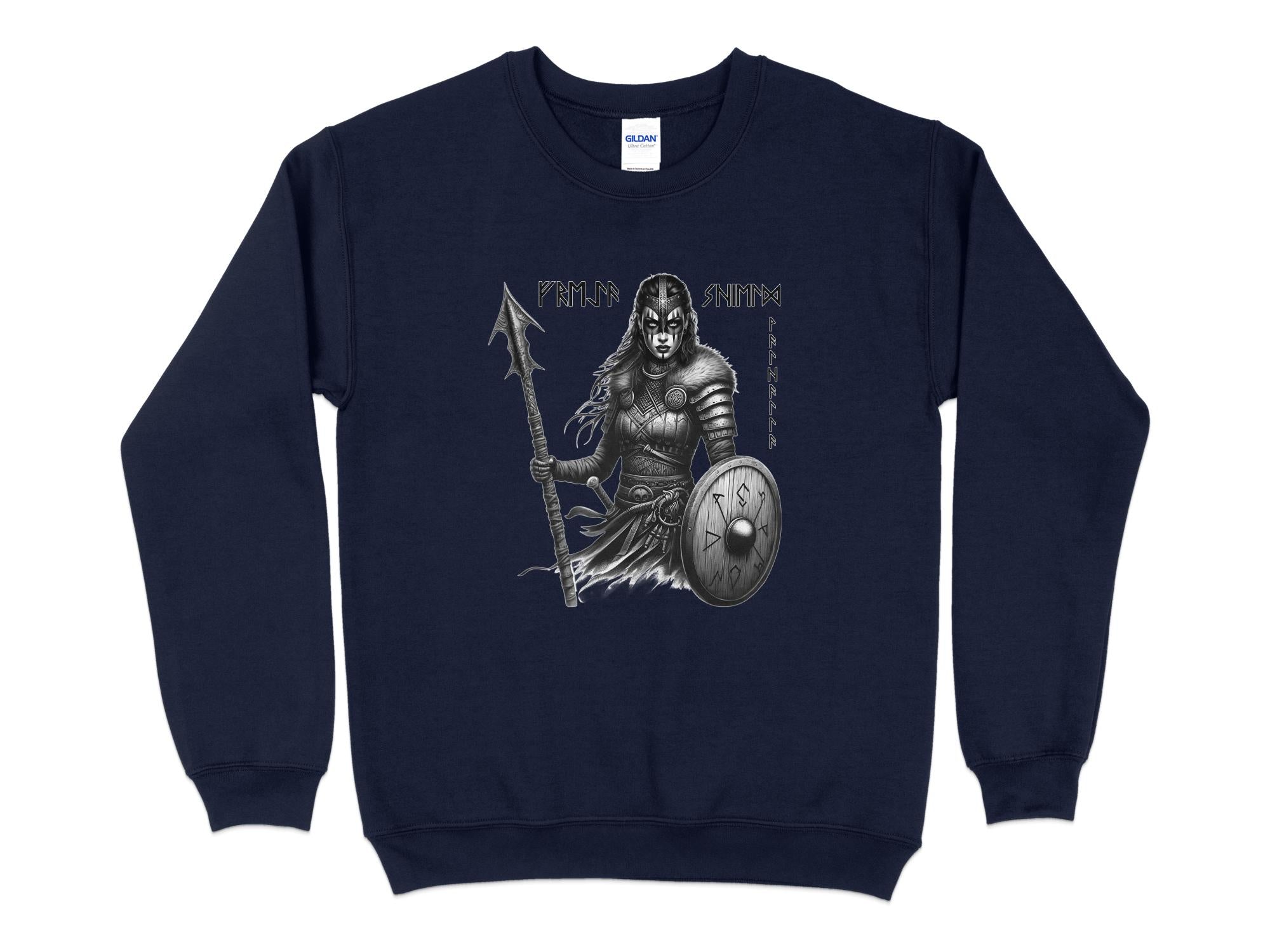 Viking Shield Maiden - Coloured Gildan Sweatshirt Realistic Norse Talisman Men Women Unisex Valhalla Tee Graphic Design