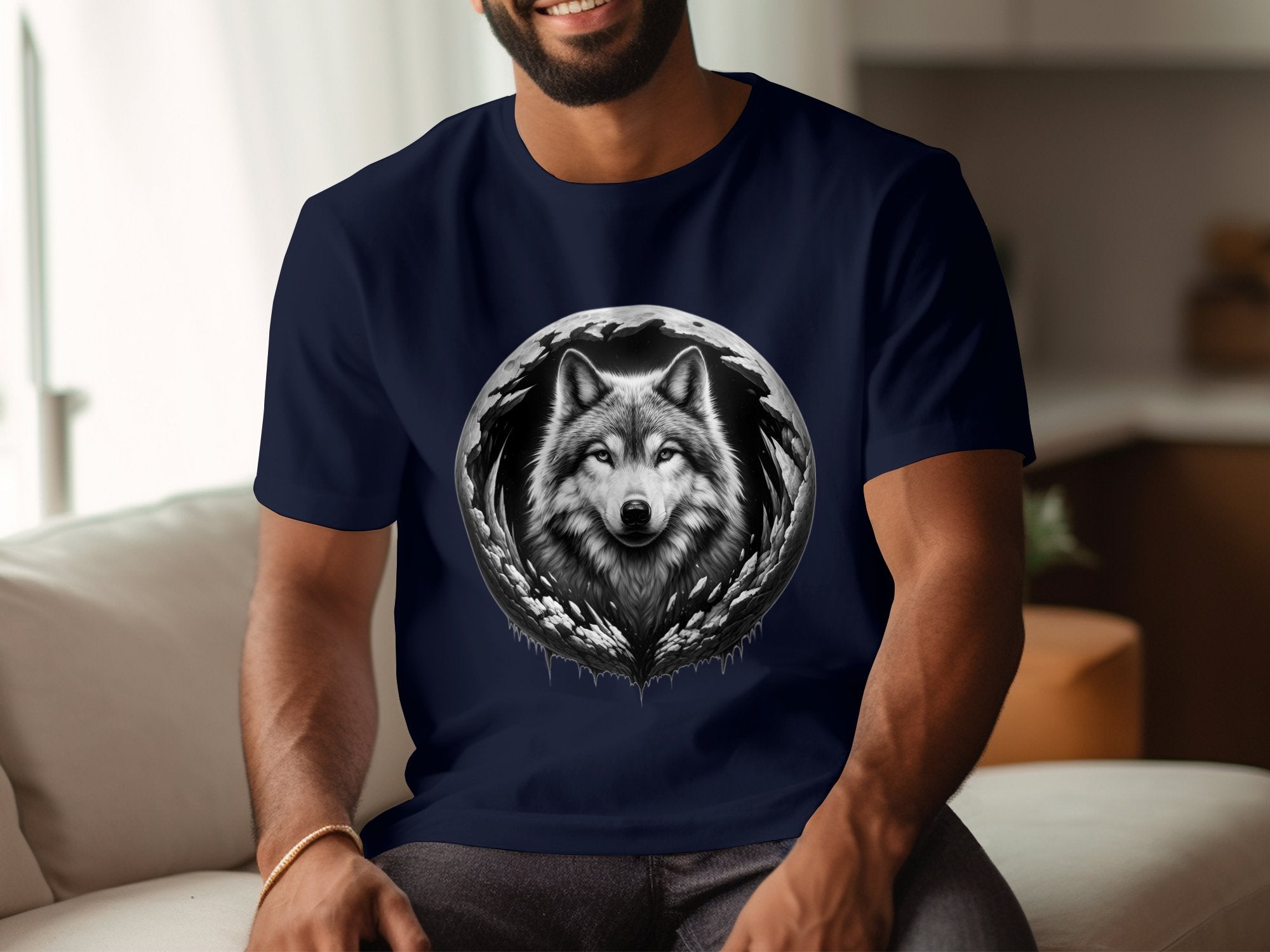 Moon Wolf - Coloured Gildan T-Shirt Realistic Animal Talisman Unisex Mythology Tee Graphic Design