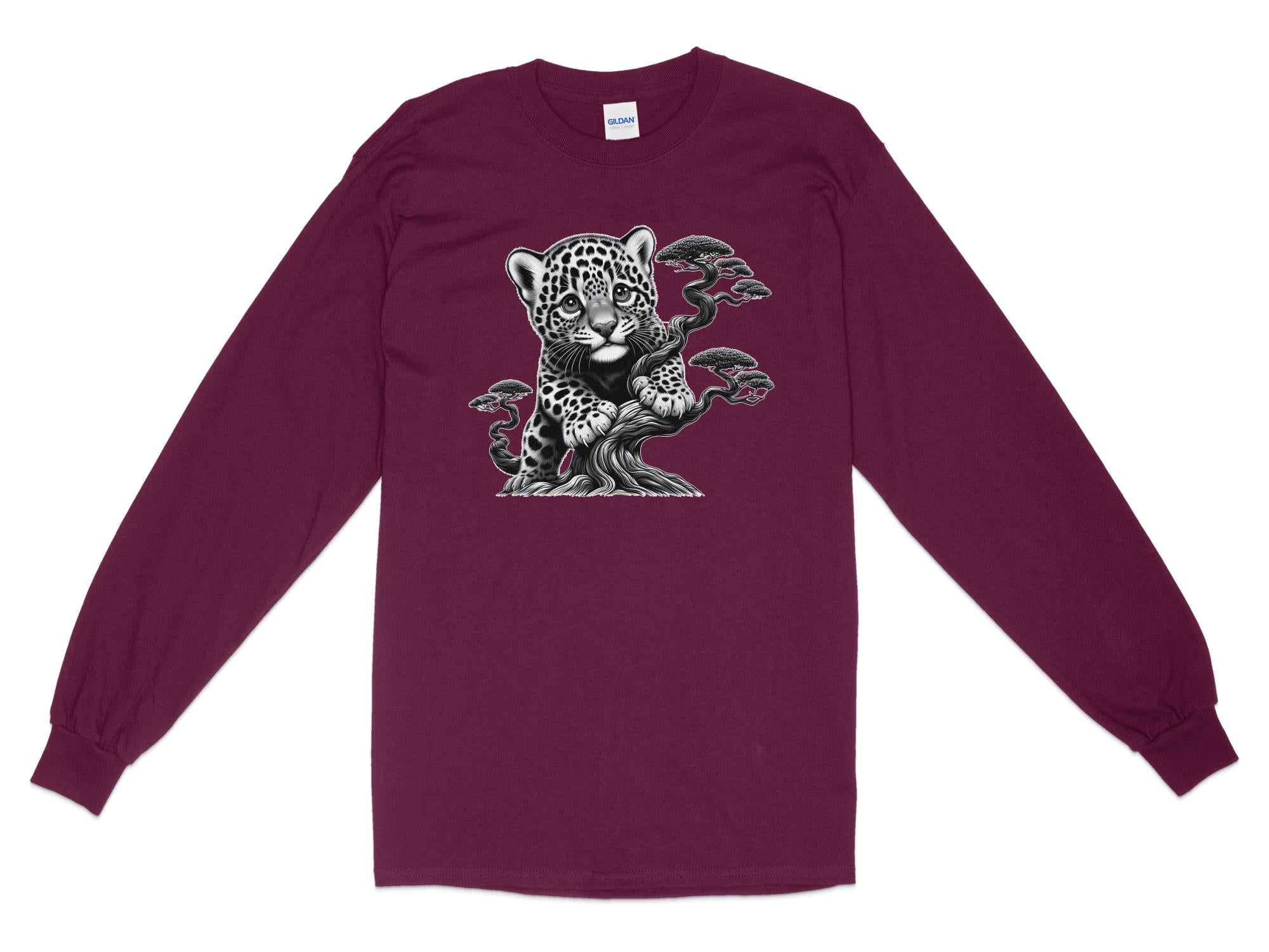 Leopard Bonsai - Coloured Gildan Long Sleeve Realistic Animal Talisman Unisex Cute Tee Graphic Design