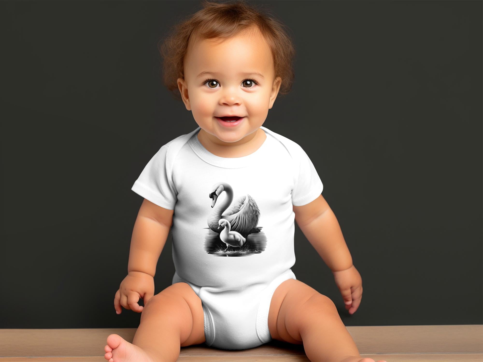 Swan & Cygnet- Black White Toddler Bodysuit Realistic Family Talisman Unisex Tee Graphic Design