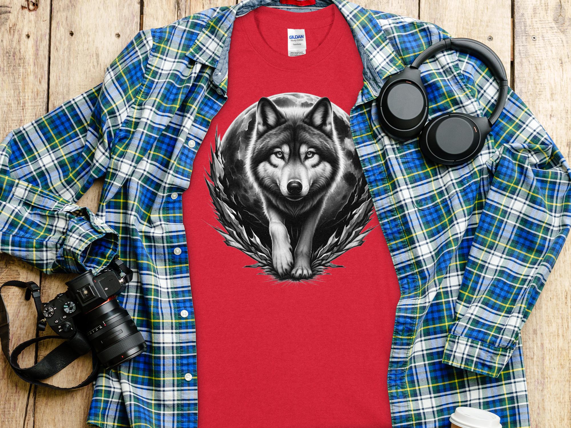 Moon Wolf - Coloured Gildan T-Shirt Realistic Animal Talisman Unisex Mythology Tee Graphic Design