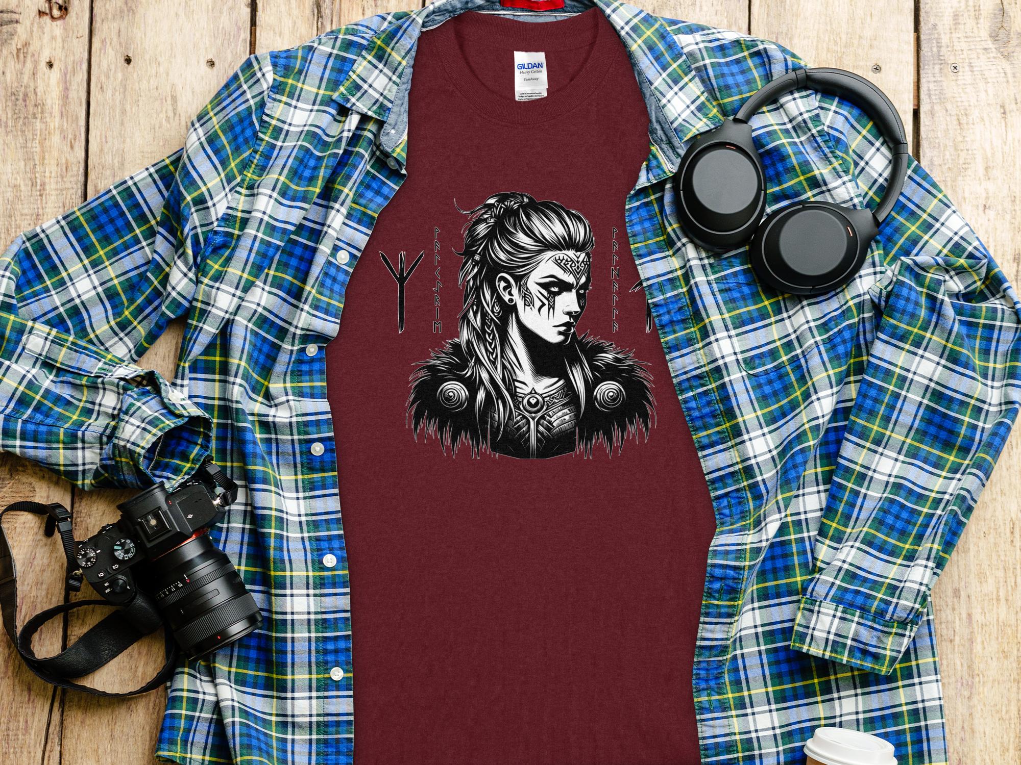 Viking Shield Maiden - Coloured Gildan T Shirt Realistic Norse Talisman Men Women Unisex Valhalla Tee Graphic Design