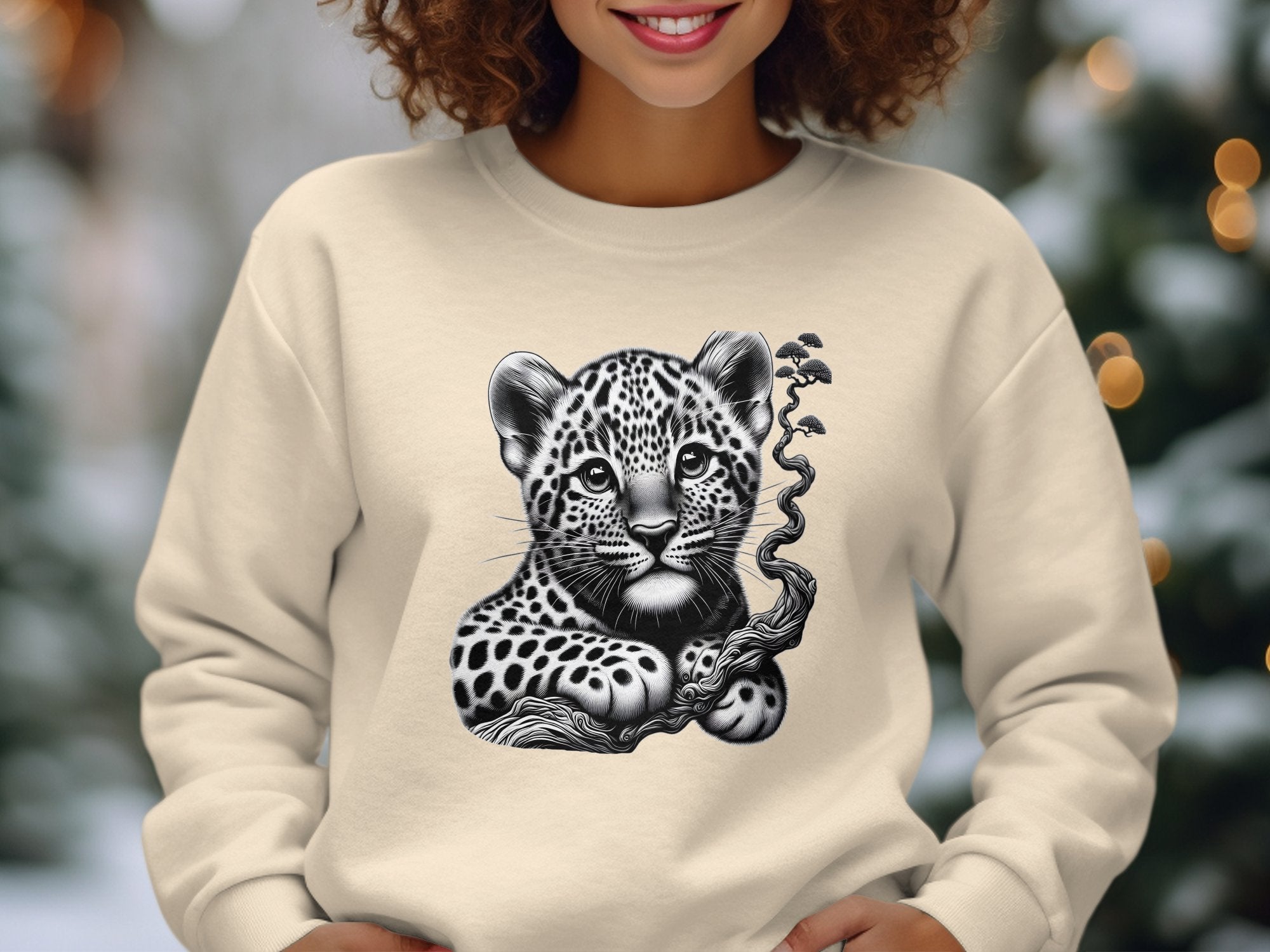 Leopard Bonsai - Coloured Gildan Sweatshirt Realistic Animal Talisman Unisex Cute Tee Graphic Design