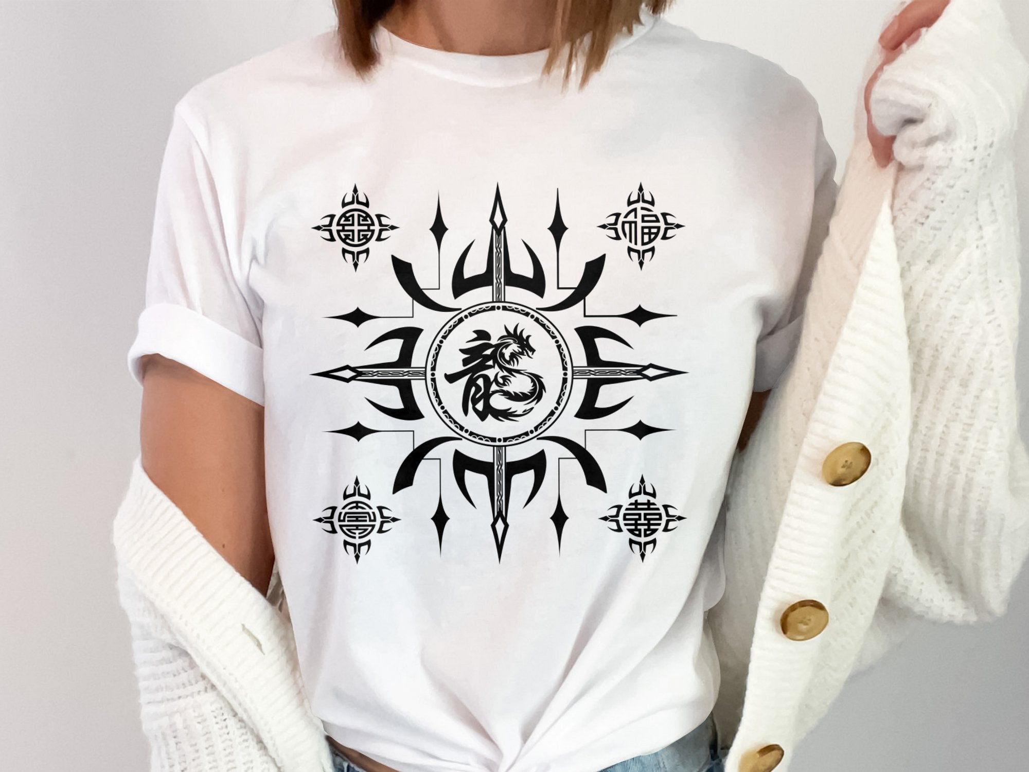 Fengshui Dragon - White Gildan T Shirt Inspirational Talisman Men Women Unisex Tee Graphic Design