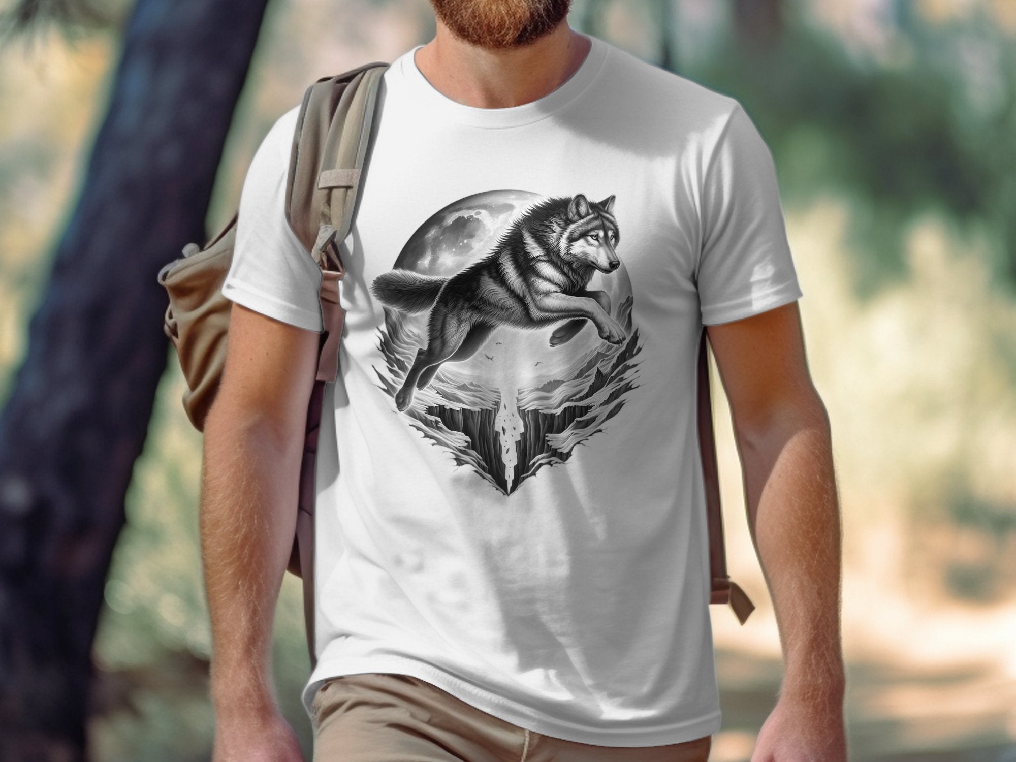 Moon Wolf - Coloured Gildan T-Shirt Realistic Animal Talisman Unisex Mythology Tee Graphic Design