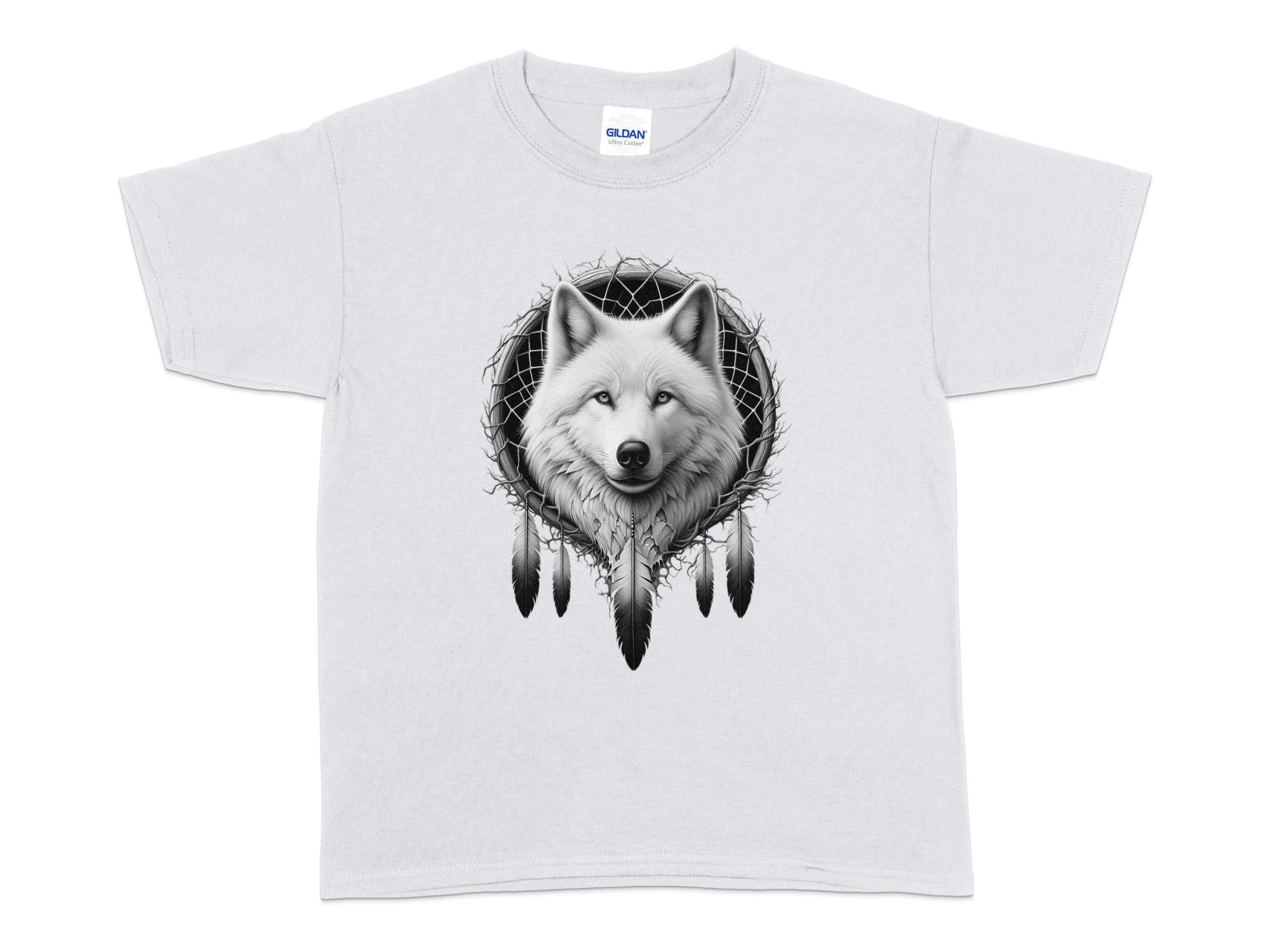 Dreamcatcher Wolf - Coloured Gildan Kids T-Shirt Realistic Native American Talisman Unisex Mythology Tee Graphic Design