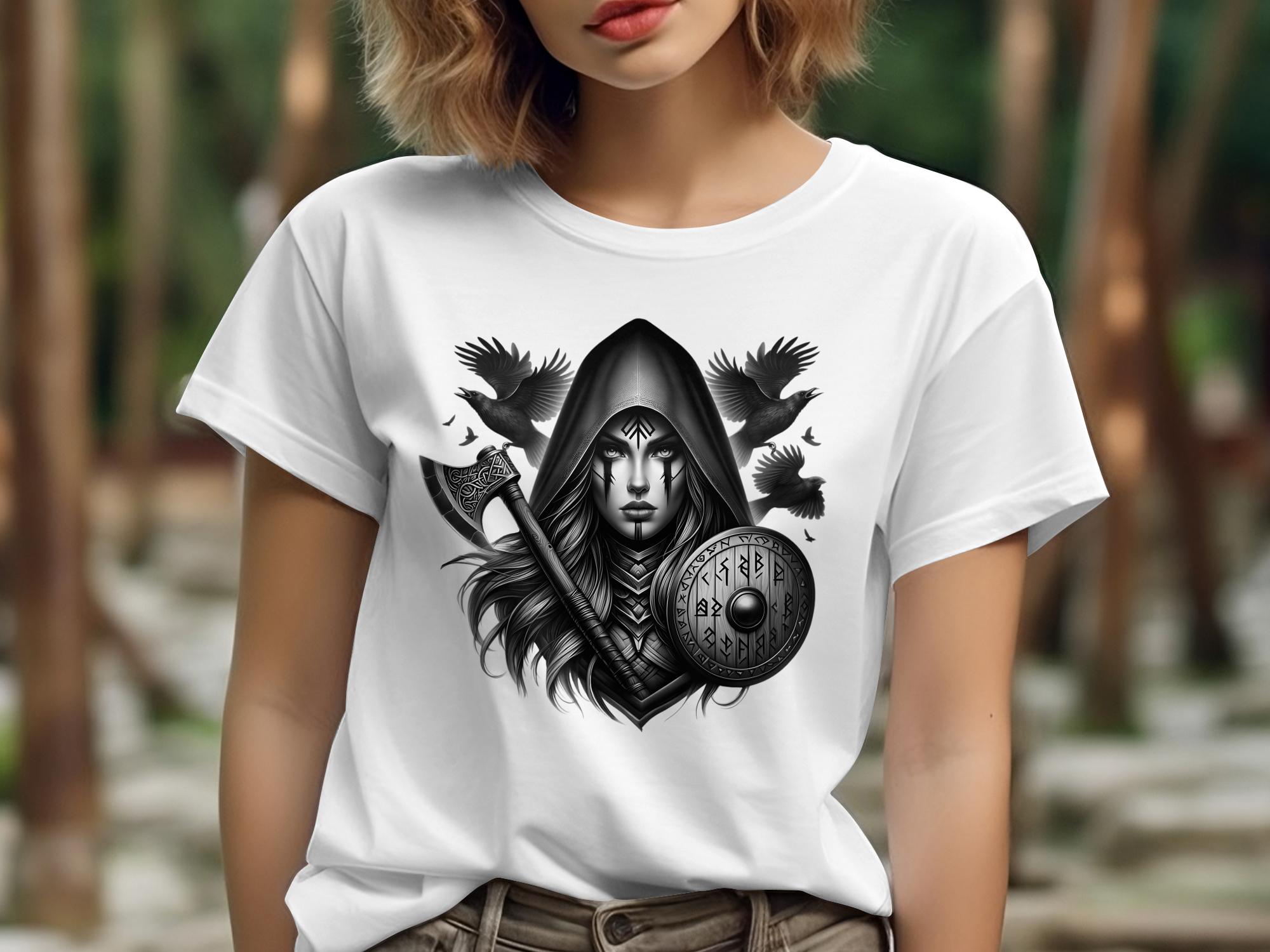 Viking Shield Maiden - Coloured Gildan T Shirt Realistic Norse Talisman Men Women Unisex Valhalla Tee Graphic Design