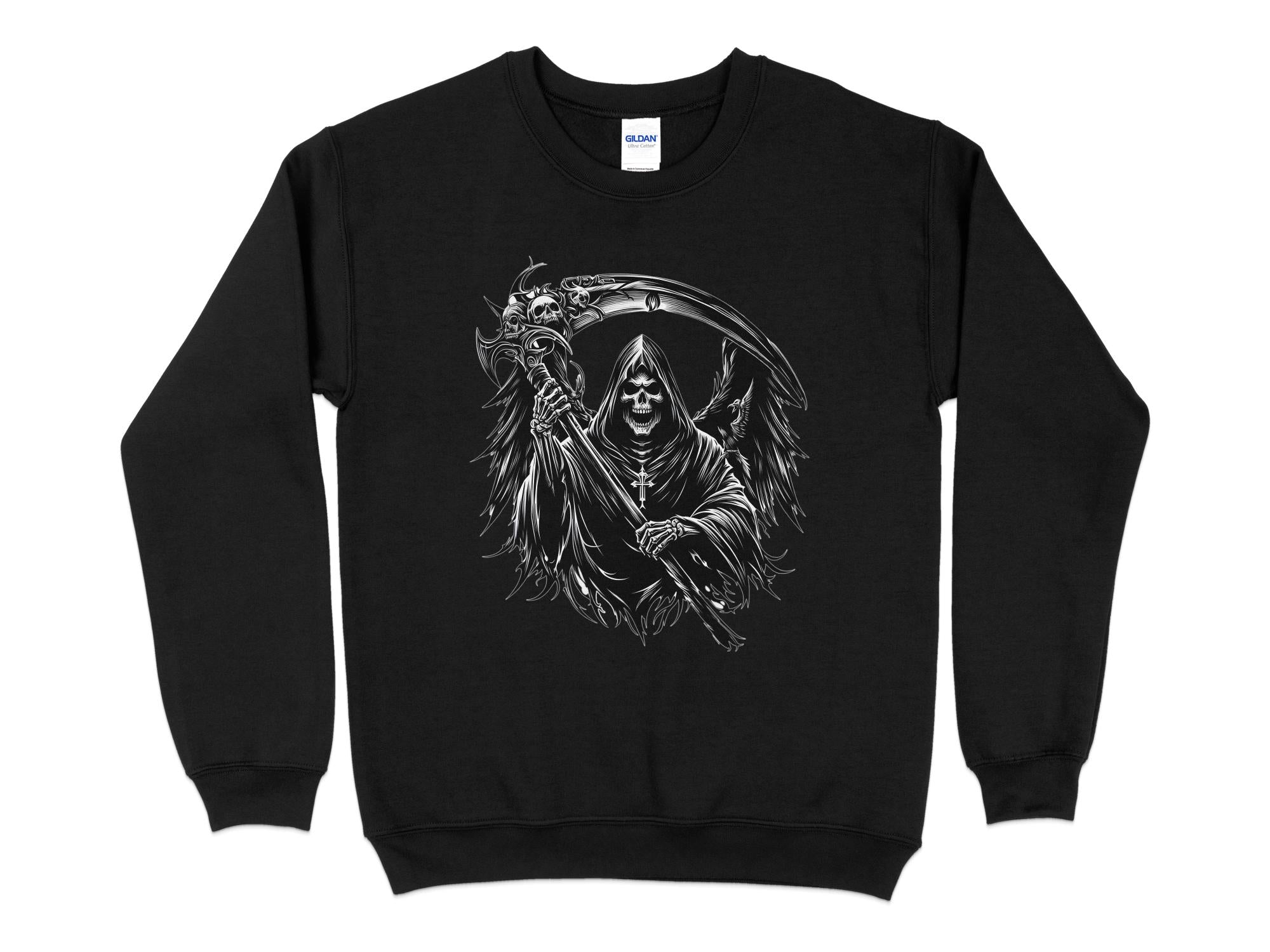 Grim Reaper - Black White Gildan Sweatshirt Commemorative Talisman Unisex Tee Graphic Design