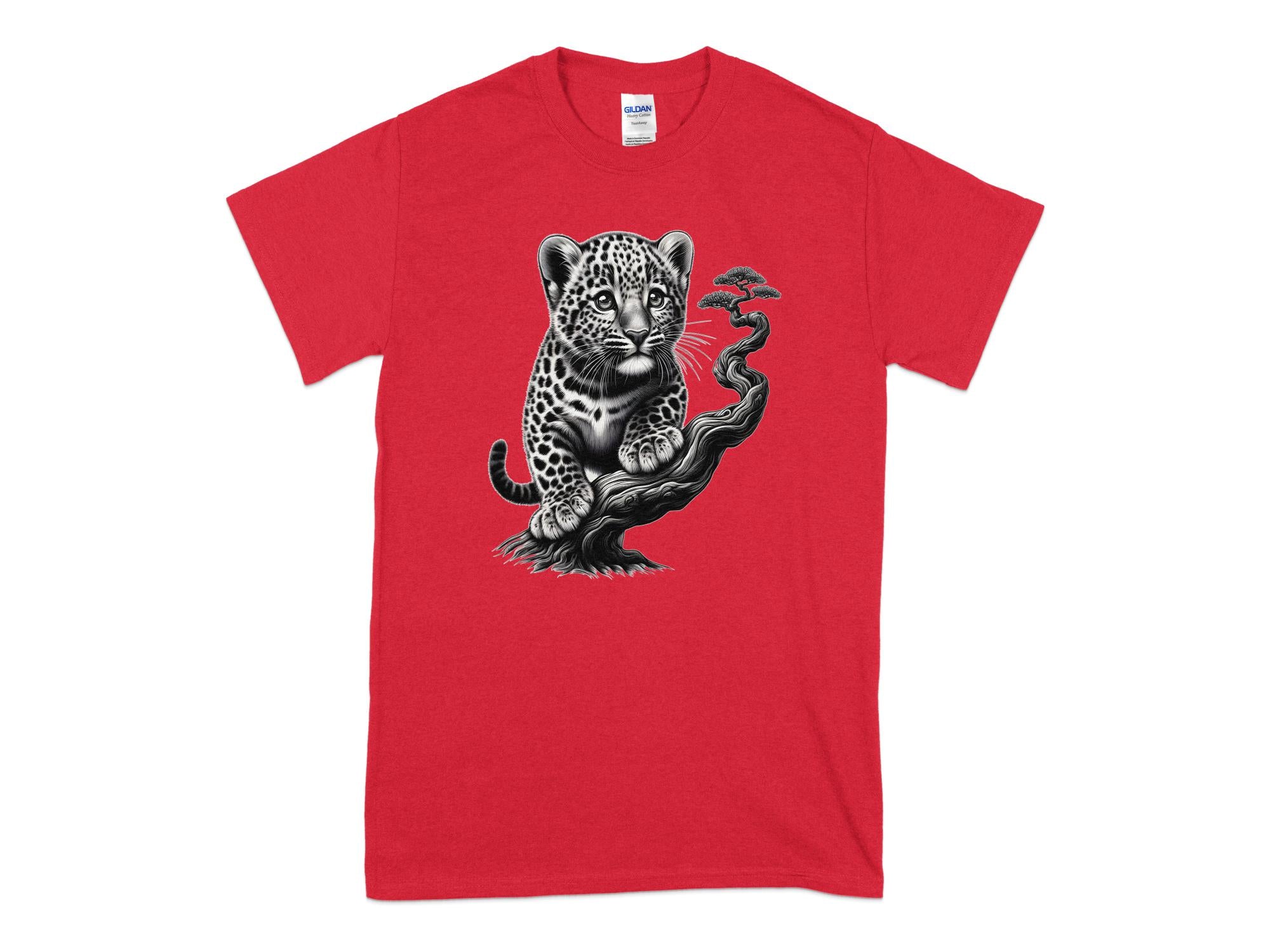 Leopard Bonsai - Coloured Gildan T-Shirt Realistic Animal Talisman Unisex Cute Tee Graphic Design