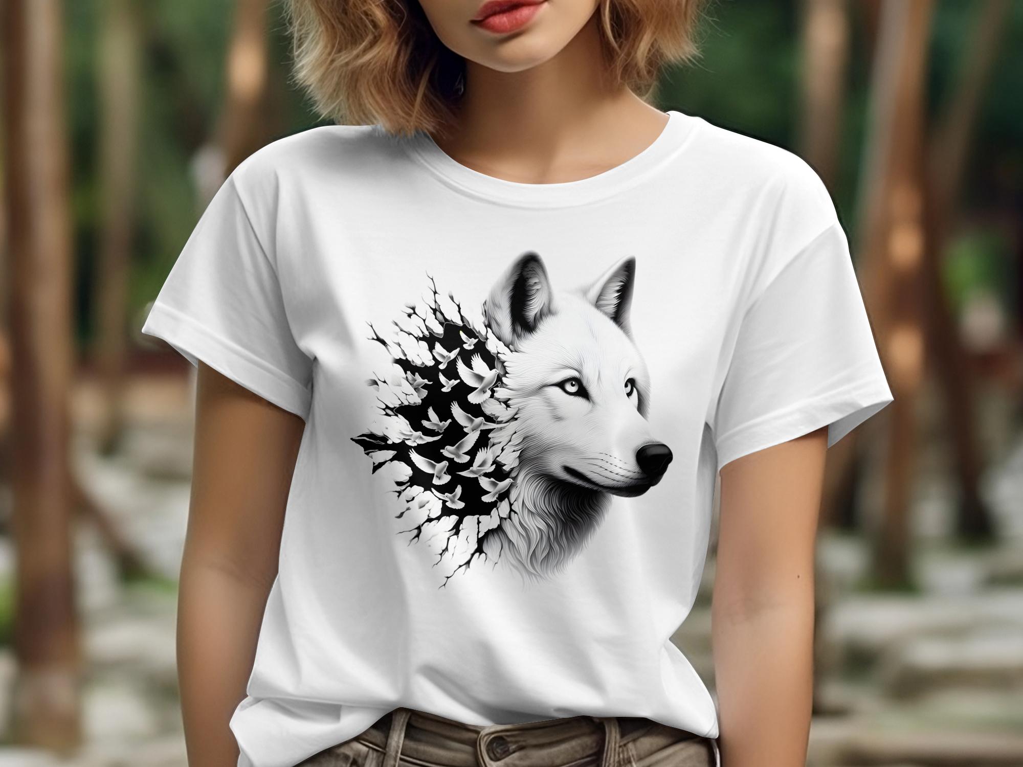 Wolf x Doves - Black White Gildan T-Shirt Realistic Animal Talisman Unisex Tee Graphic Design