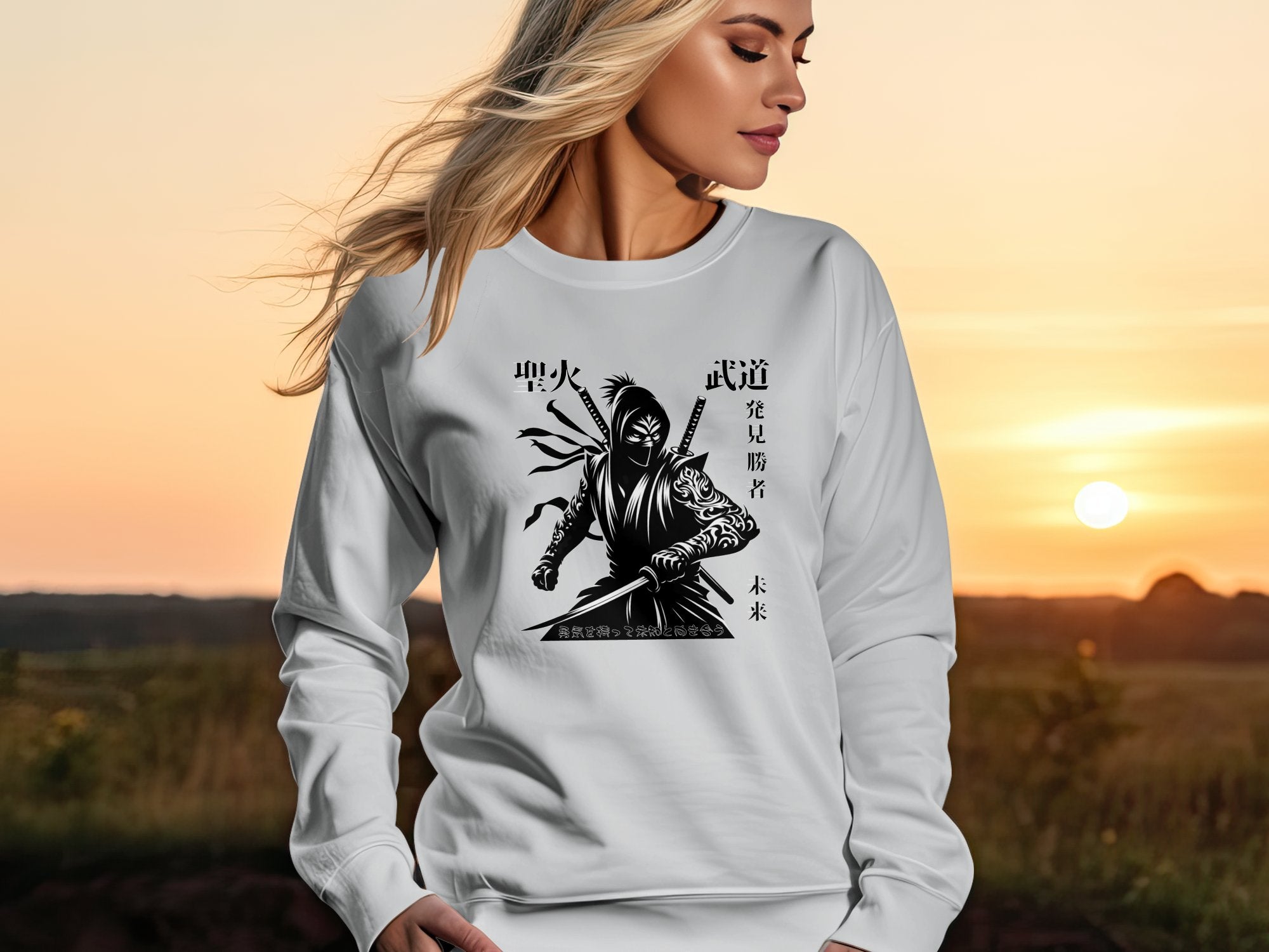 Samurai Ninja - Coloured Gildan Sweatshirt Japanese Talisman Unisex Cultural Symbolic Graphic Design